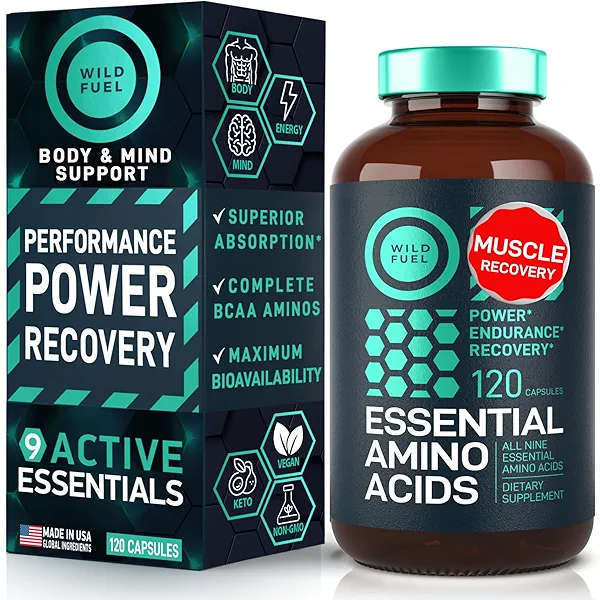 Essential Amino Acids Supplement – 3,000mg Leucine, Lysine, Isoleucine, Tryptophan Complete Complex - All 9 Best Amino Acids for Muscle Growth, Power, Recovery - 120 Vegan, Keto-Friendly BCAA Capsules
