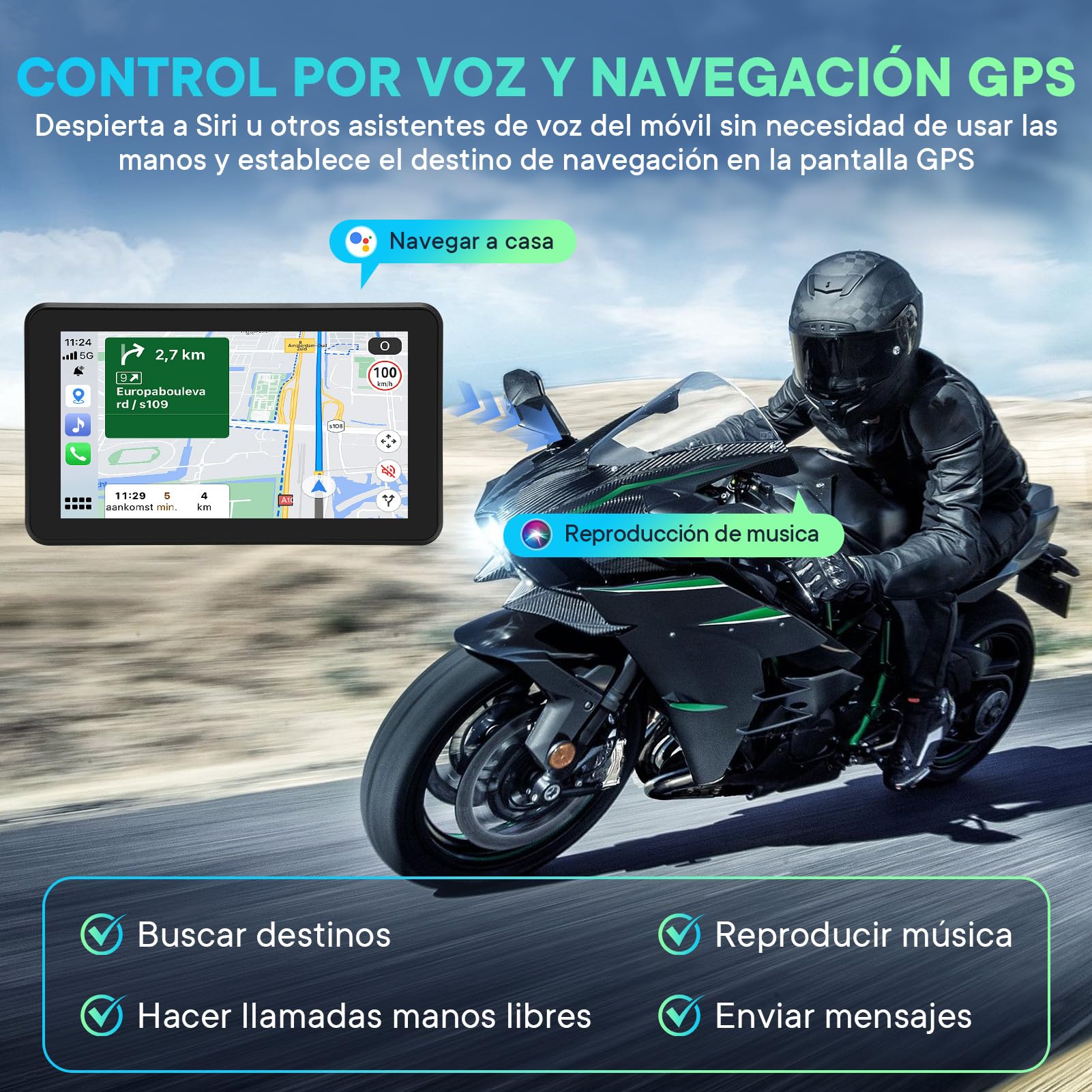 Pantalla Carplay Moto 5'' Impermeable IPX8, Navegador GPS con Carplay y Android Auto, Bluetooth 5.0, Cámara Frontal y Trasera 1080P para Moto