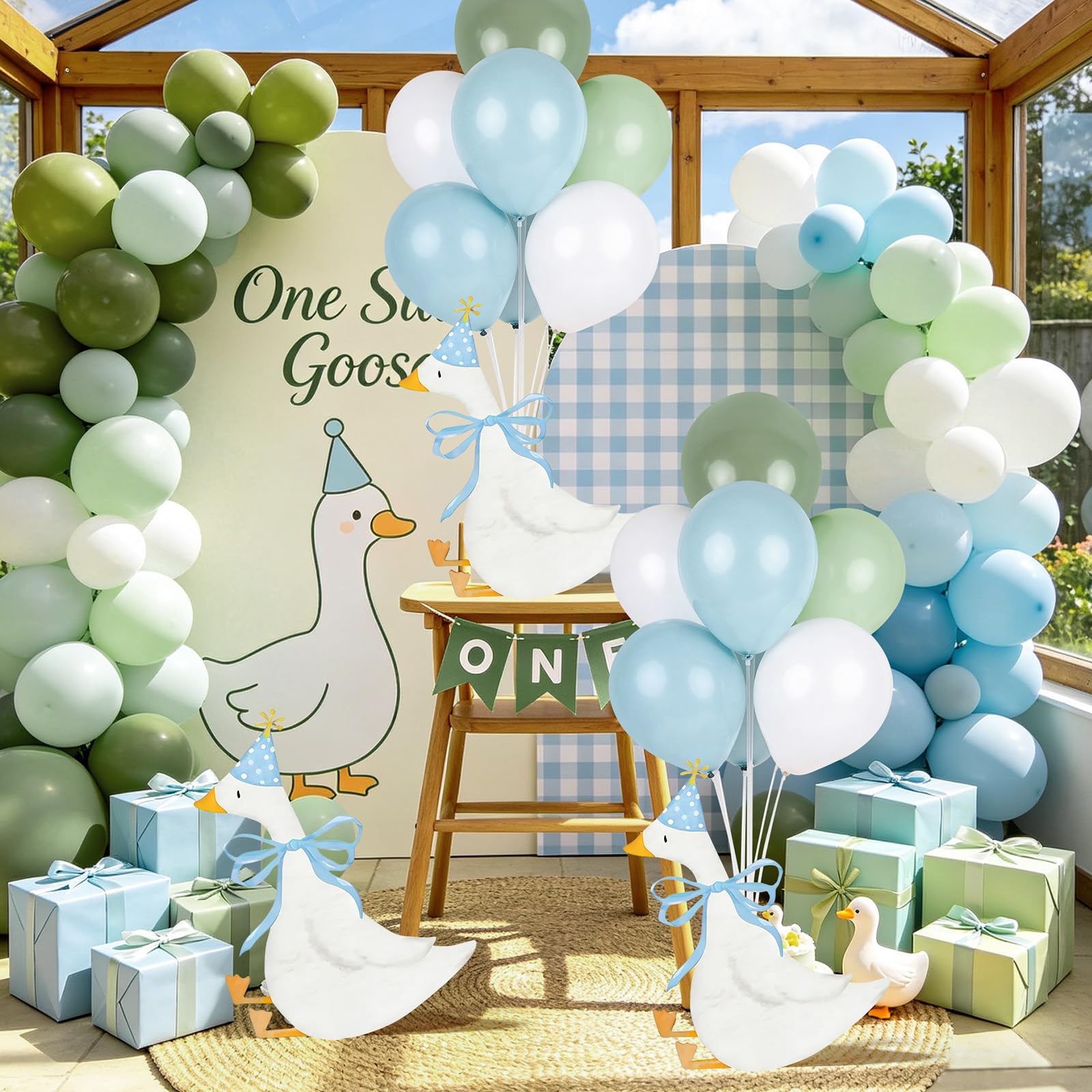 Set di 12 centrotavola per baby shower per tavoli, elefanti con palloncino, decorazione per feste, baby shower, feste, accessori per foto (oca blu, 6)