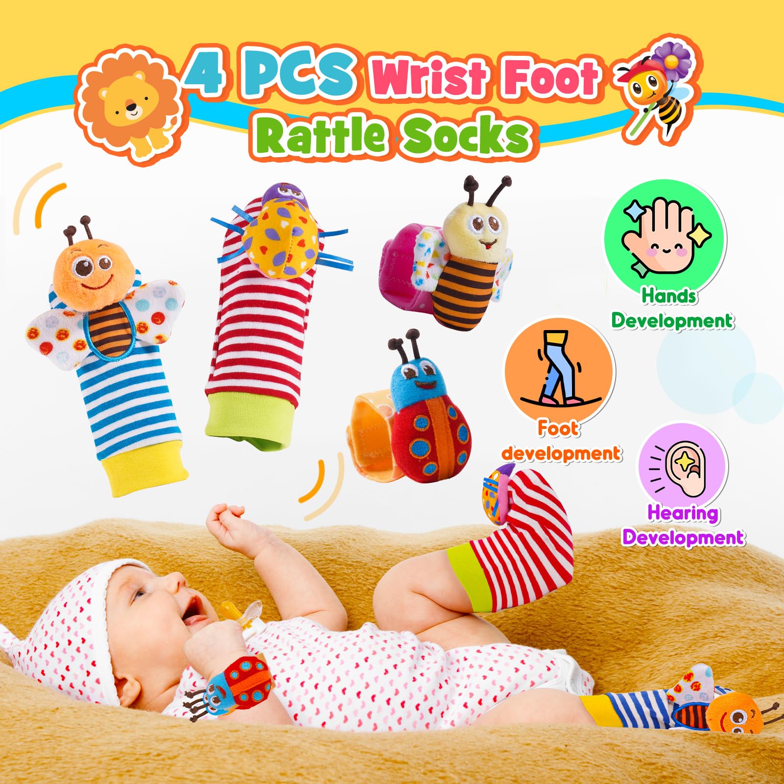 Sonaglio Neonato 0-12 Mesi, Giochi Neonato 0-3-6-9-12 Mesi Giochi Dentizione Neonato Giochi 0-12 Mesi Regalo Neonato Montessori Giocattoli 0-6-12 Mesi Giochi Sensoriali per Neonati
