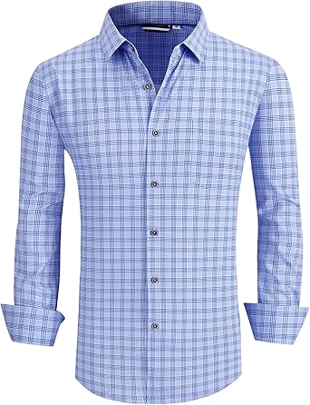 Alex Vando Mens Button Down Shirts Wrinkle Free 4-Way Stretch Print Business Casual Shirt