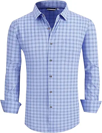 Alex Vando Mens Button Down Shirts Wrinkle Free 4-Way Stretch Print Business Casual Shirt