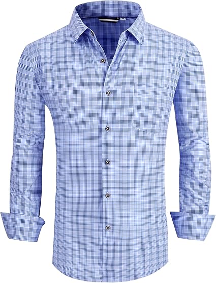 Alex Vando Mens Button Down Shirts Wrinkle Free 4-Way Stretch Print Business Casual Shirt