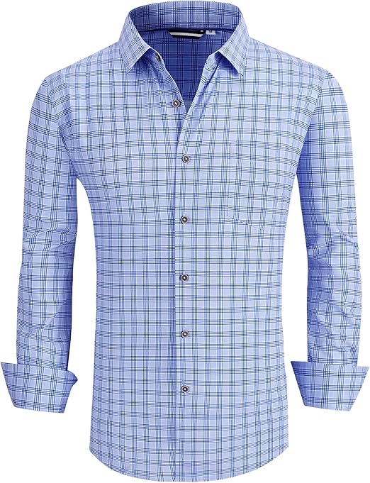 Alex Vando Mens Button Down Shirts Wrinkle Free 4-Way Stretch Print Business Casual Shirt