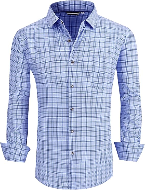 Alex Vando Mens Button Down Shirts Wrinkle Free 4-Way Stretch Print Business Casual Shirt