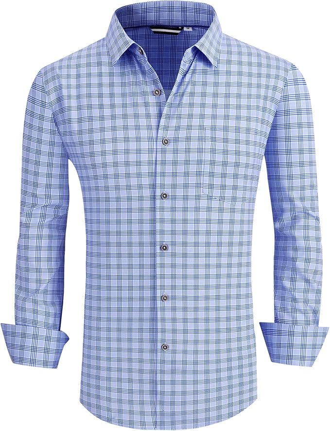 Alex Vando Mens Button Down Shirts Wrinkle Free 4-Way Stretch Print Business Casual Shirt