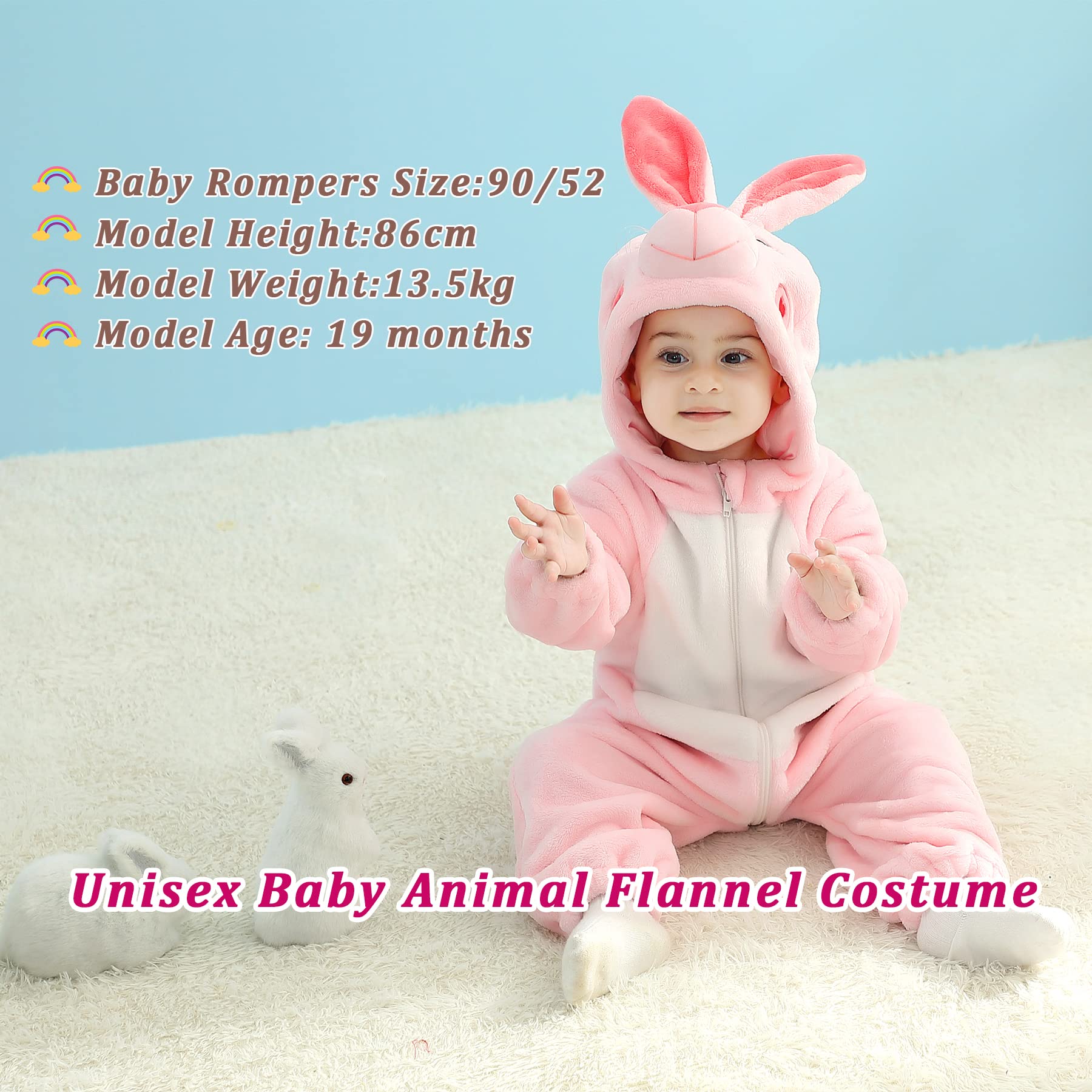 Doladola Baby Boys Girls Cartoon Animal Hooded Costume Infant Pajamas Romper(3 Months,rabbit), Pink Rabbit - Image 4
