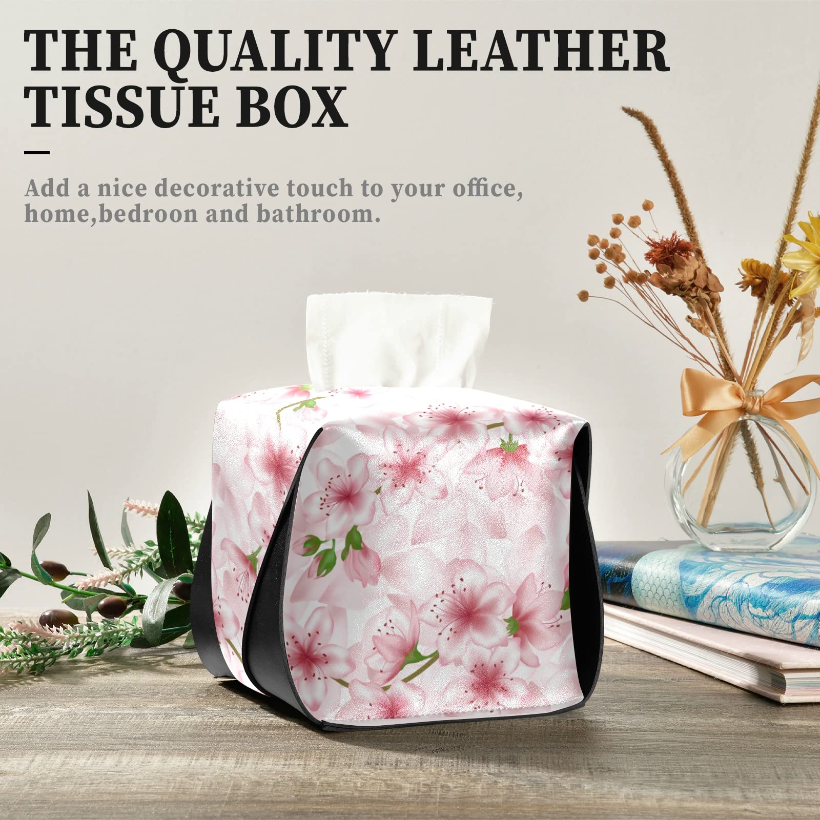 Longue Boîte à Mouchoirs En Cuir Avec Fleurs De Cerisier Pour Salle