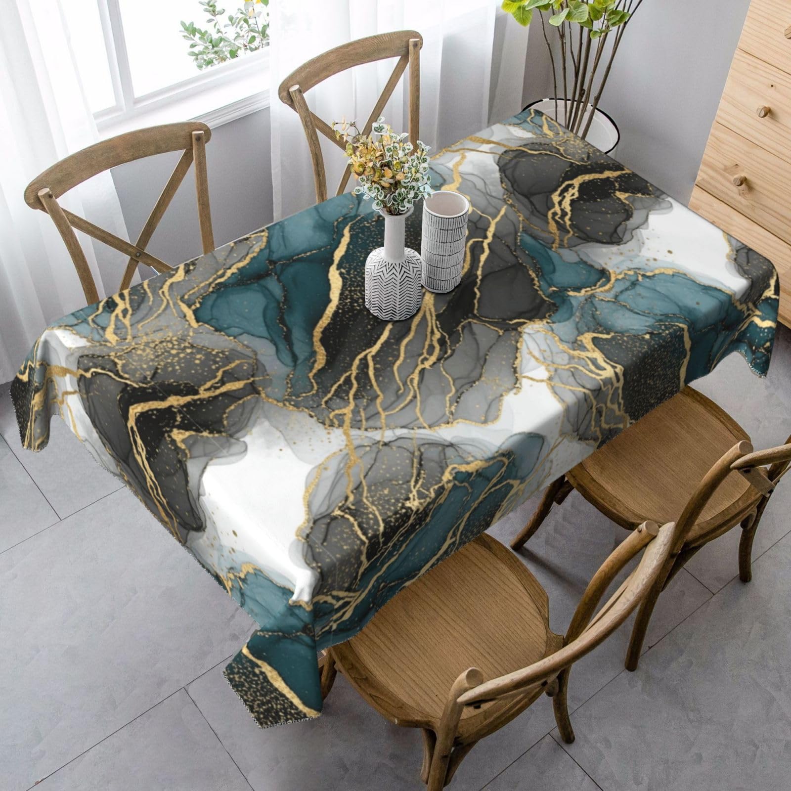 Nappe art du marbre doré turquoise vert de qualité supérieure 137x183cm