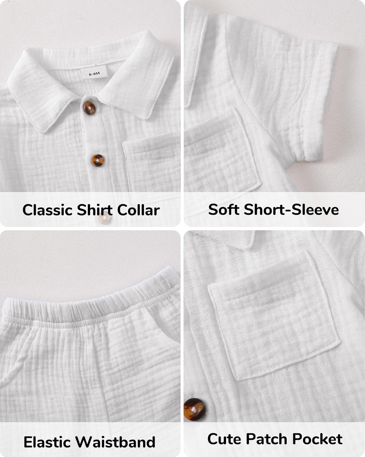 Jecson Baby Boy Clothes Baby Boy Outfits Baby Boy Summer Clothes Cotton 2 Piece Set with Button Down Shirt and Shorts 0-3T - Image 5