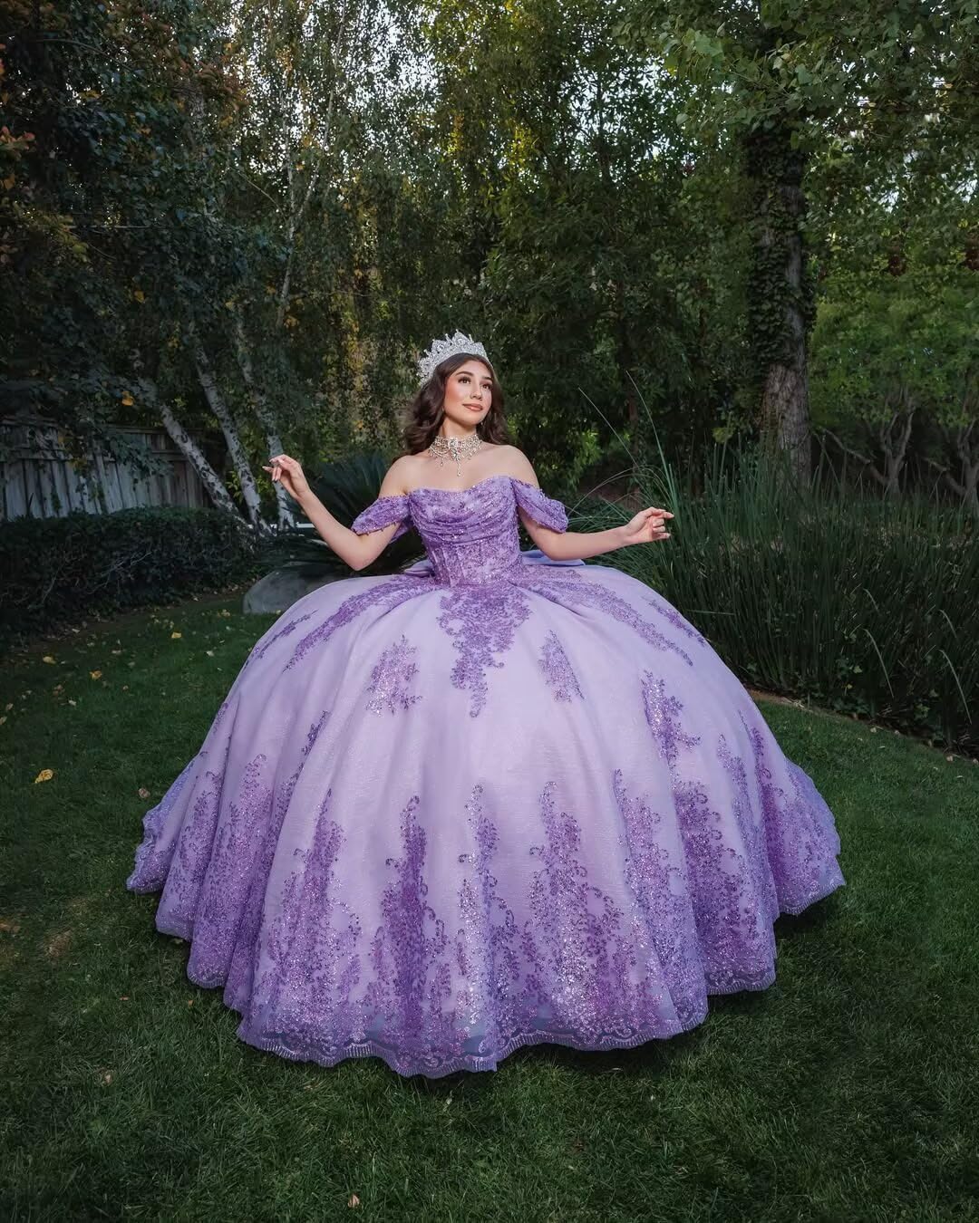 Mauuwy Sparkly Beaded Quinceanera Dresses Puffy Lace Glitter Applique 15 Dresses Off Shoulder XV Ball Gowns with Bow - Image 4