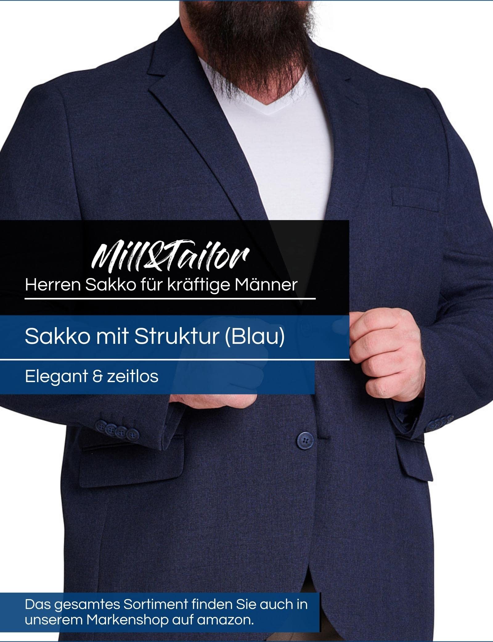 Mill&Tailor Herren Sakko in Navy mit Struktur I Schickes Sakko für Männer I Modern & Sportlich I Jackett für Business & Alltag I Herrensakko für kräftige Männer
