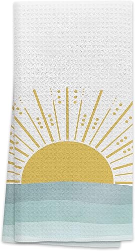 OHSUL Toallas de cocina abstractas de estilo bohemio, amanecer, sol, sol, olas del océano, altamente absorbentes, paños de cocina, toallas de