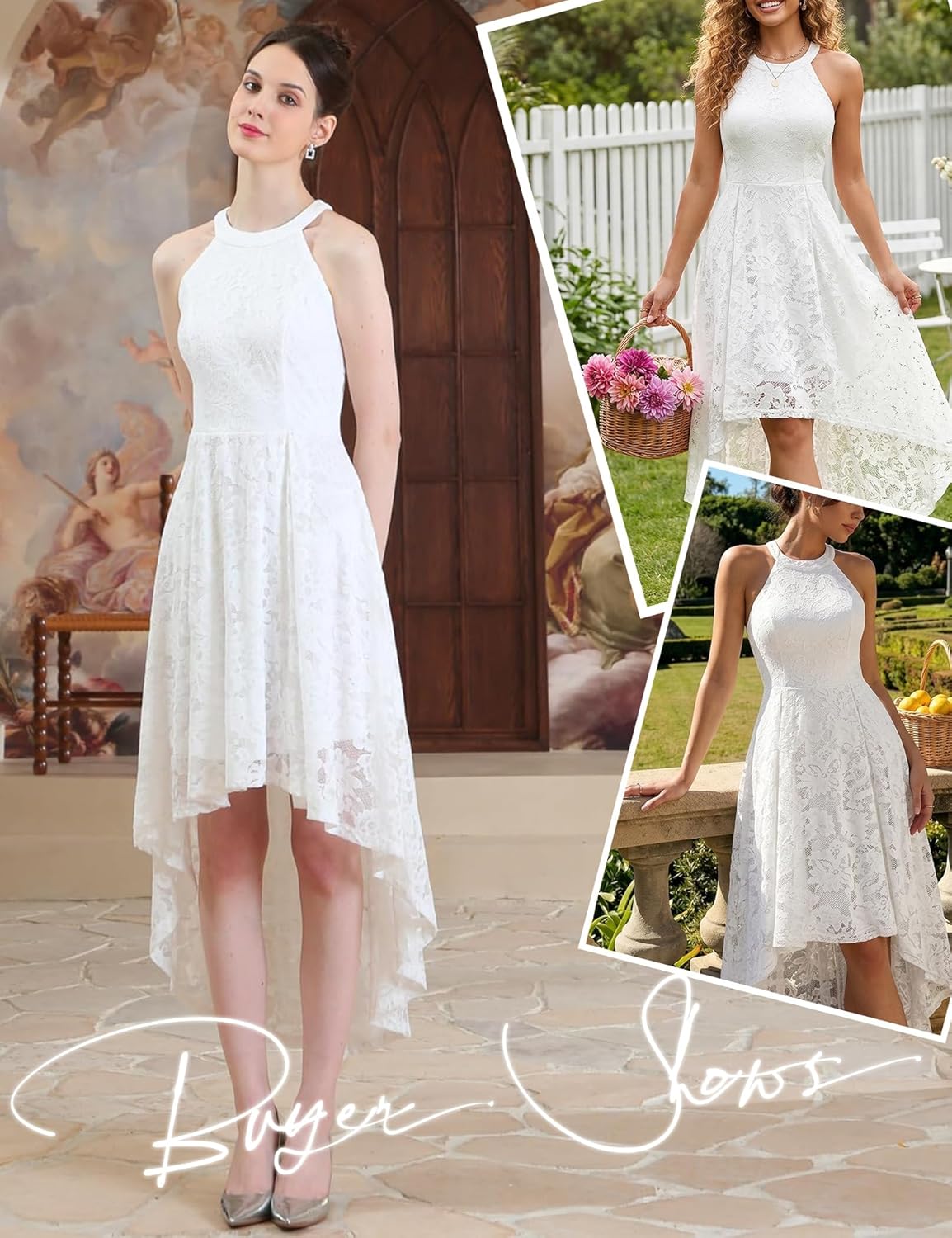 Dressystar Women Halter Lace Wedding Guest Dress Hi-Lo Cocktail Party Bridesmaid Formal Dresses