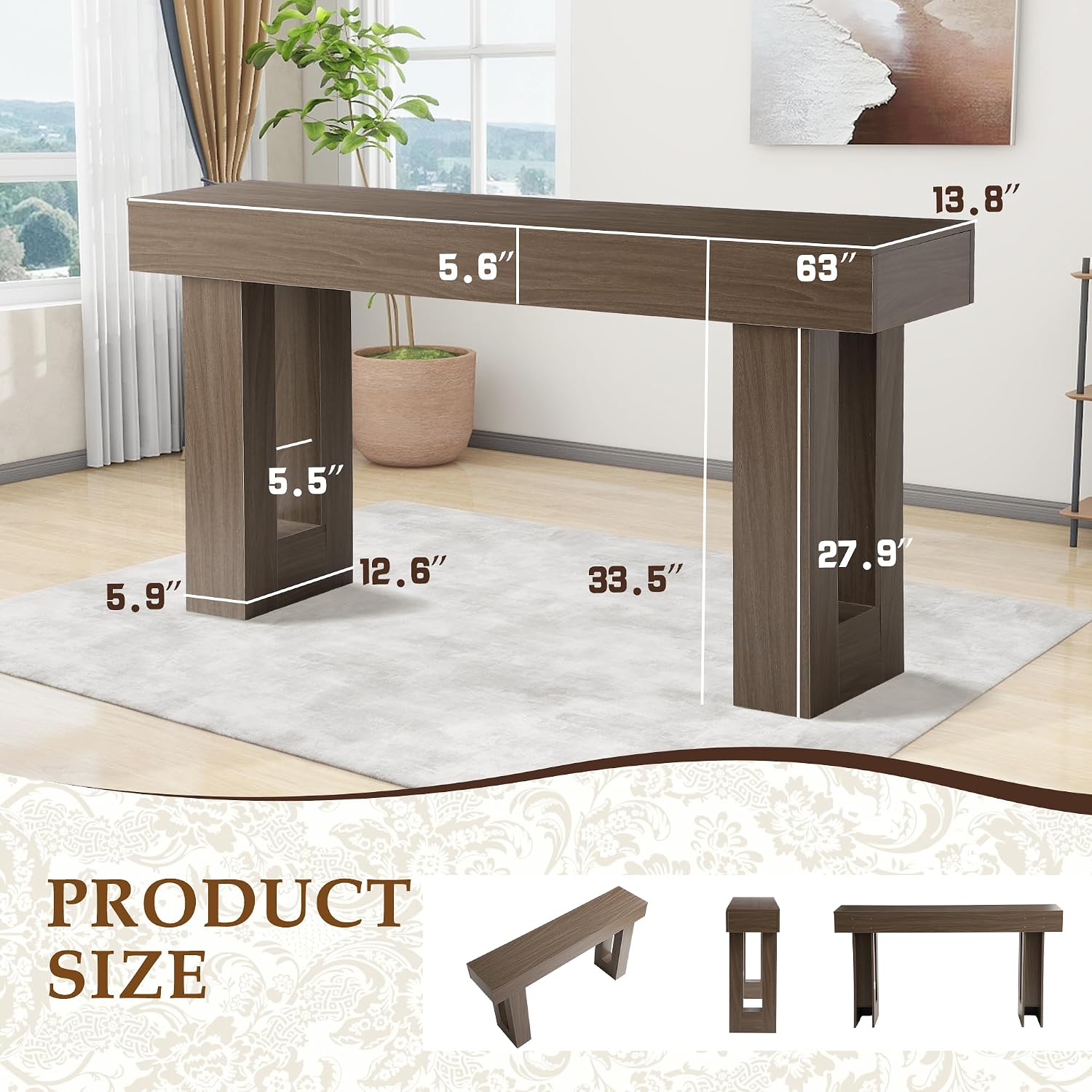 UTOASIS 63" Farmhouse Long Console Table, Rectangular Entryway Console Tables for Living Room, Sofa Table Behind Couch with Storage, Wooden Hallway Stand Table for Entryway and Foyer (Rustic Gray)