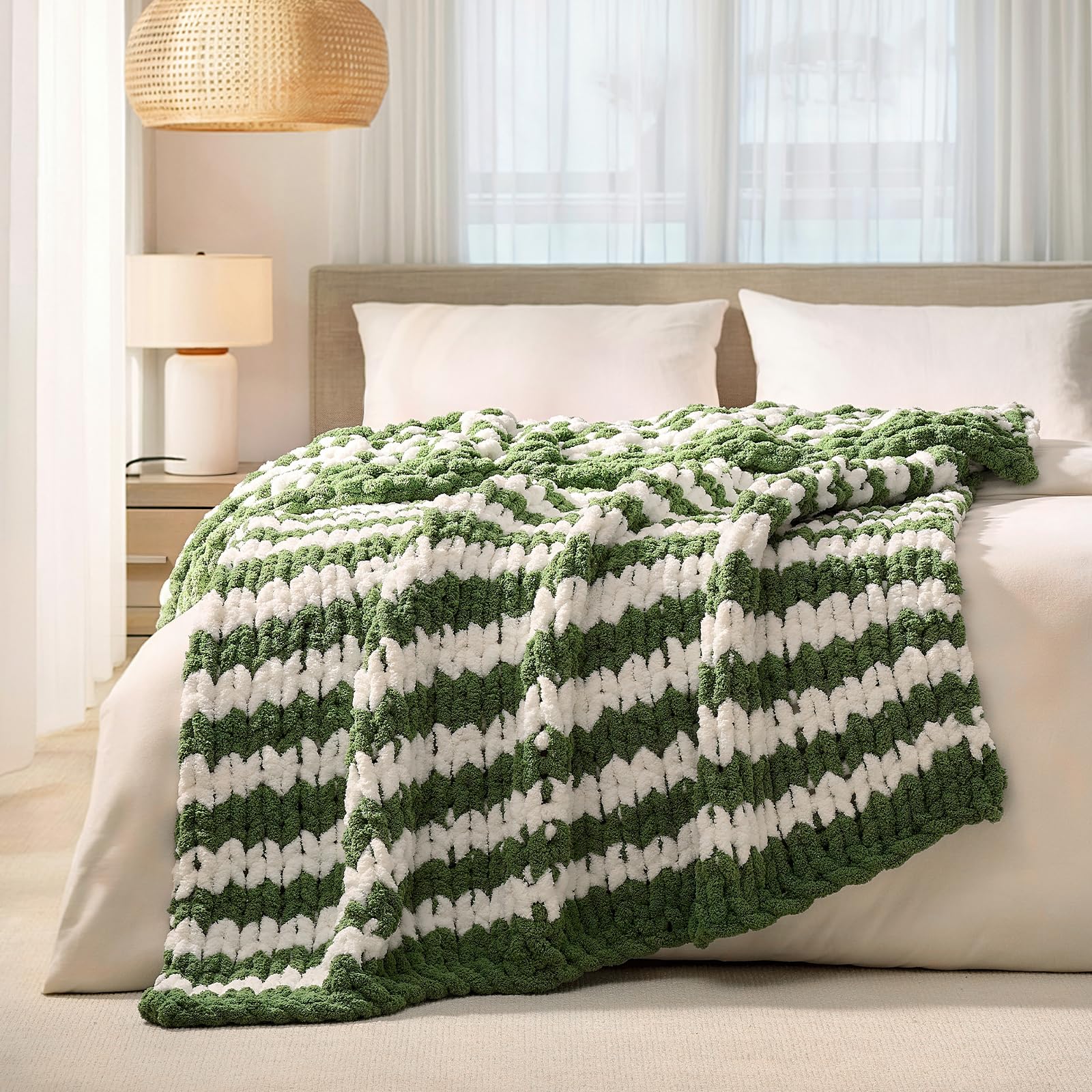 Photo 1 of L'AGRATY Chunky Knit Blanket Throw: 60''x80'' Chenille Chunky Knitted Throw Blankets for Twin Bed Couch - Handmade Thick Cable Knit Blanket - Large Crochet Rope Blankets for Home Decor