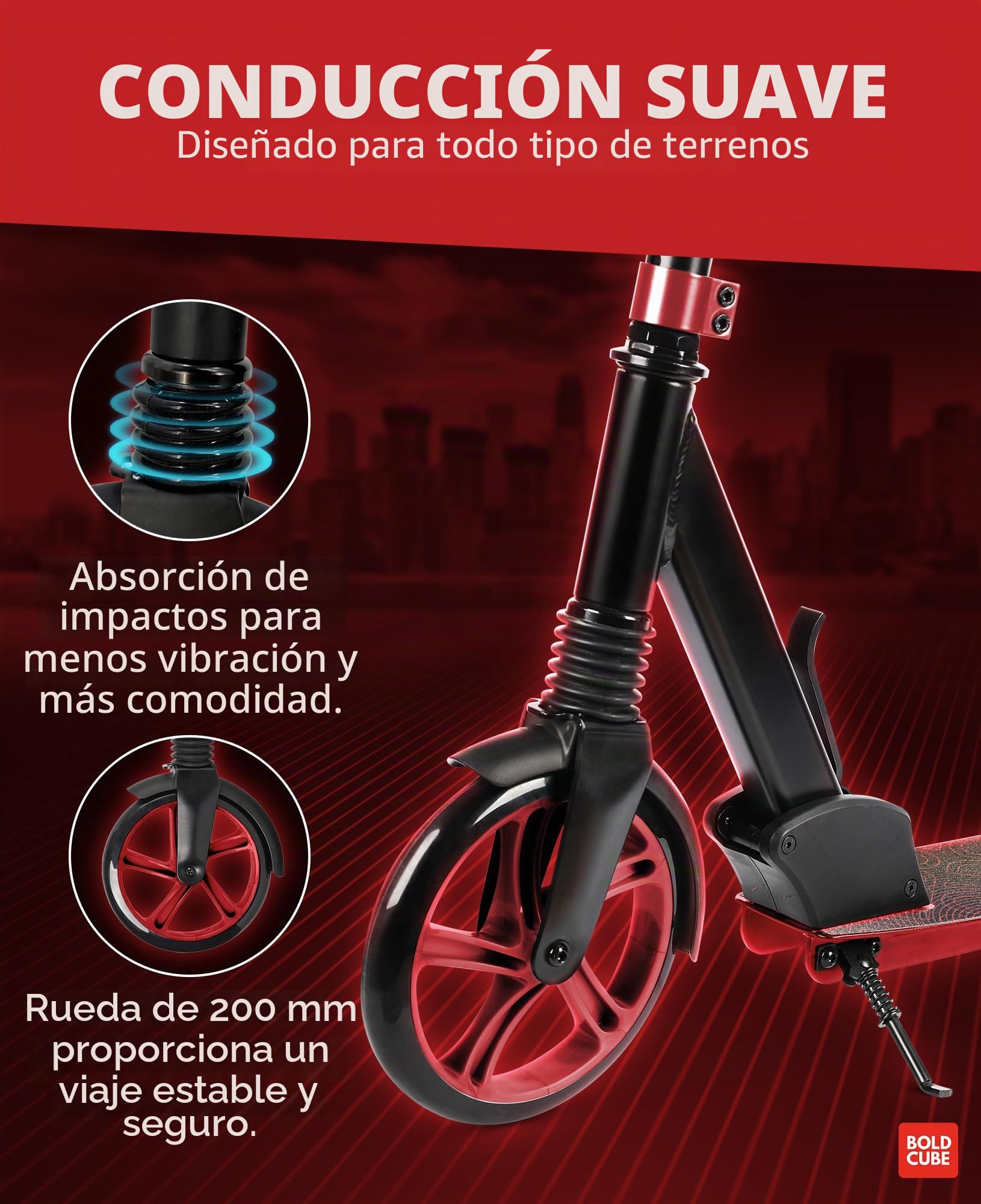 BOLDCUBE Big Wheeler | Patinete con Ruedas XXL | Niños y Niñas | 7-16+ Años | Plegable | Manillar Ajustable 86 a 111 cm