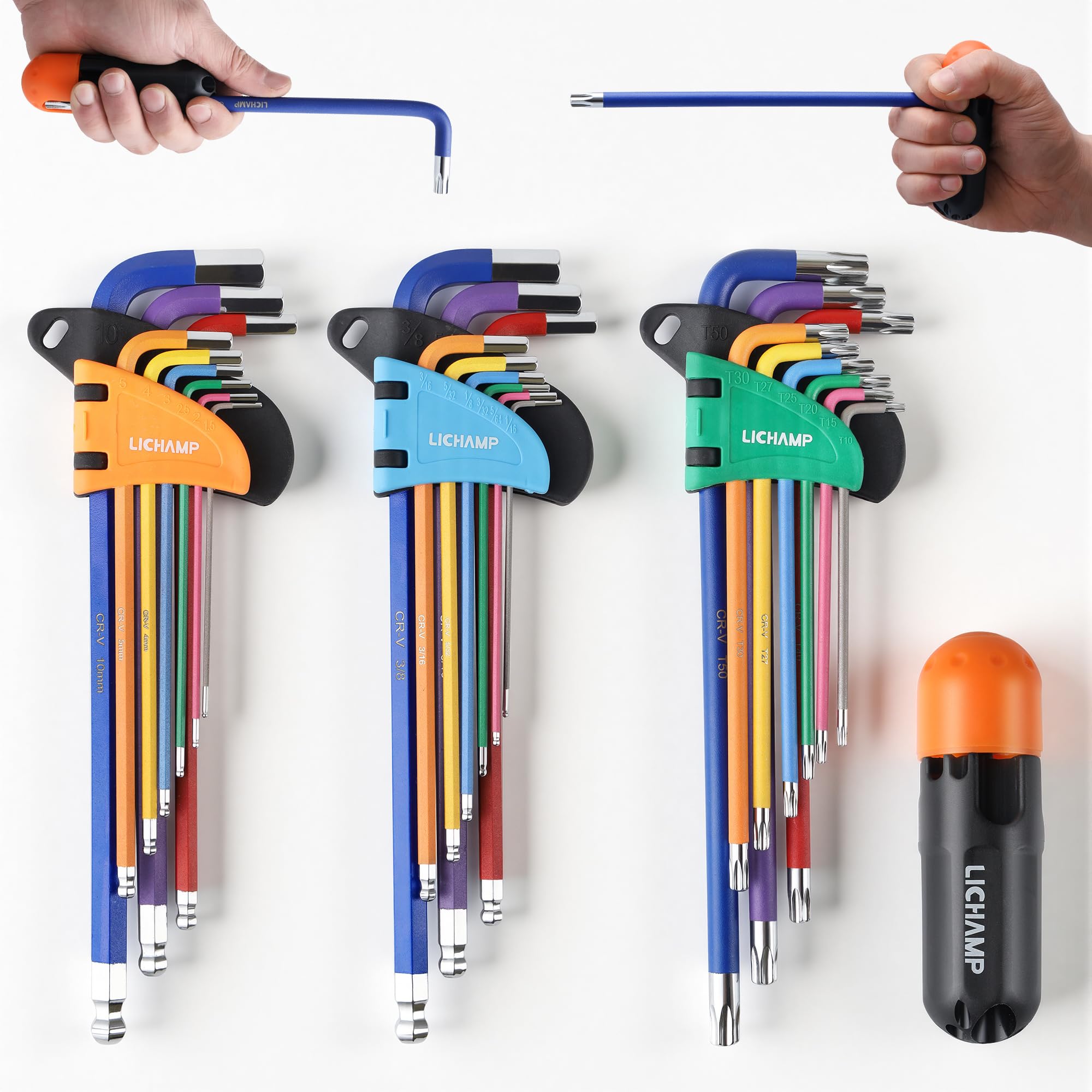 Lichamp 27-Piece Rainbow Allen Key Set, Torx SAE Metric Allen