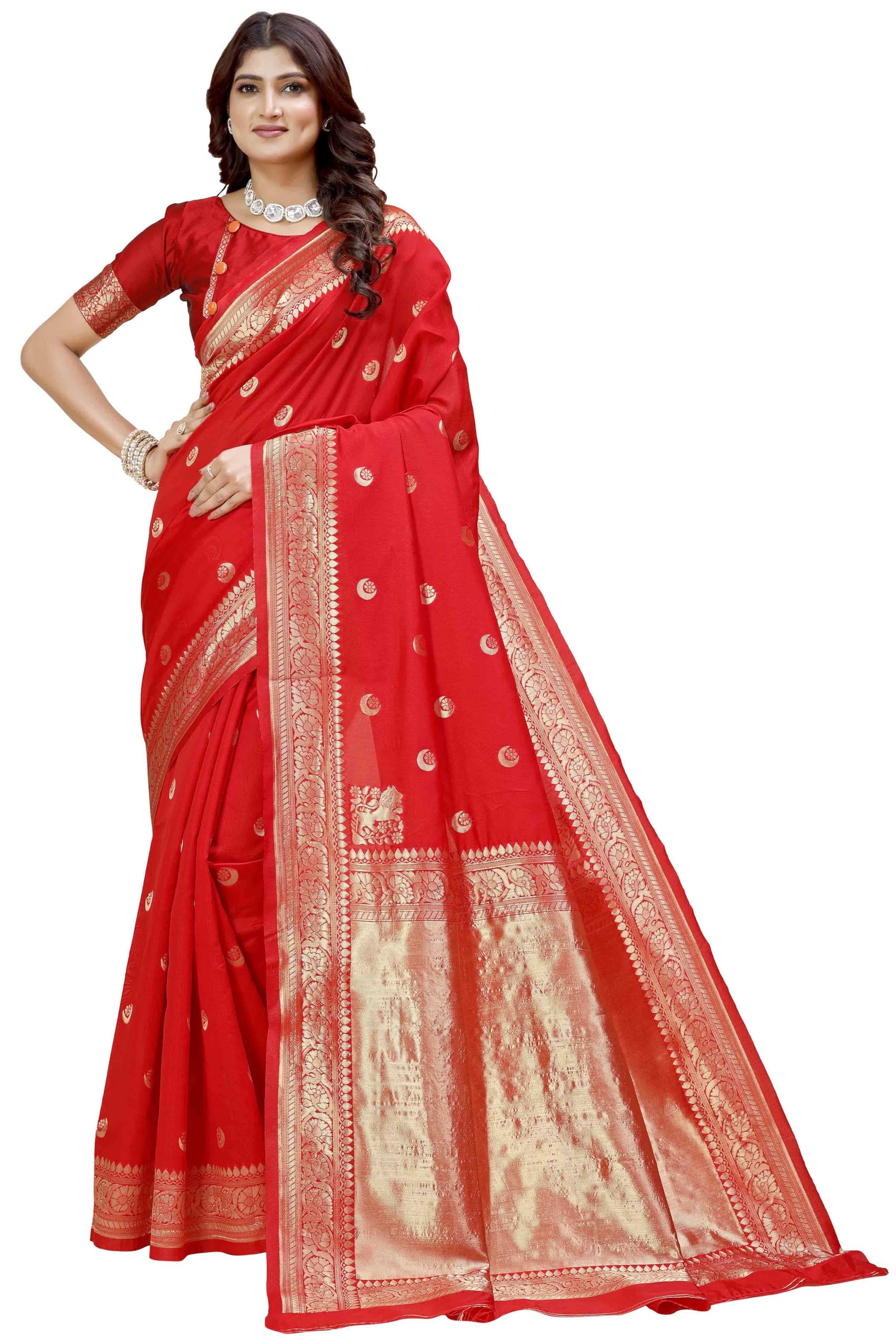 Shasmi Women's Banarasi Saree Pure Kanjivaram Silk Saree Soft New Ladies 2025 Design Wear Pattu Sarees Latest Party Sari Collections With Blouse Piece For Wedding Sadi (Pari-219 Red)