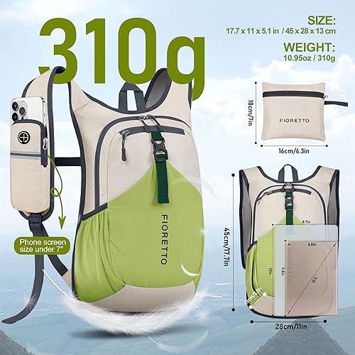 Miniatura 119 de FIORETTO Mochila de senderismo de 15L para mujeres y hombres, mochila mini plegable, ligera, pequeña mochila de día para camping, viaje, al aire