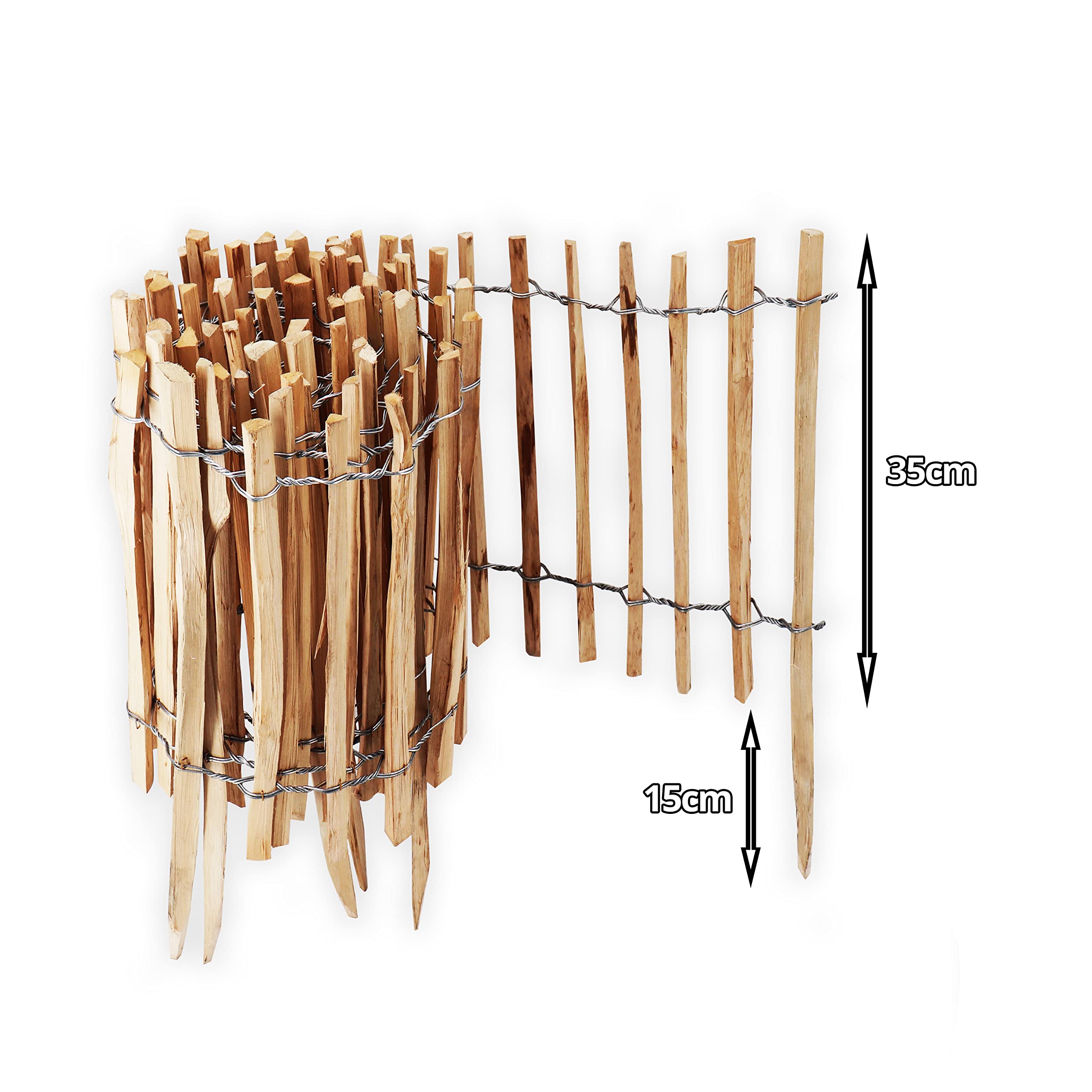 Aquagart Staketenzaun Rollboarder Lattenabstand 4-6cm Gartenzaun Perfekt als Beeteinfassung und Beetumrandung oder Weg Abgrenzung Langlebiger Holzzaun Holz Zaun Rollzaun (5m x 35cm)