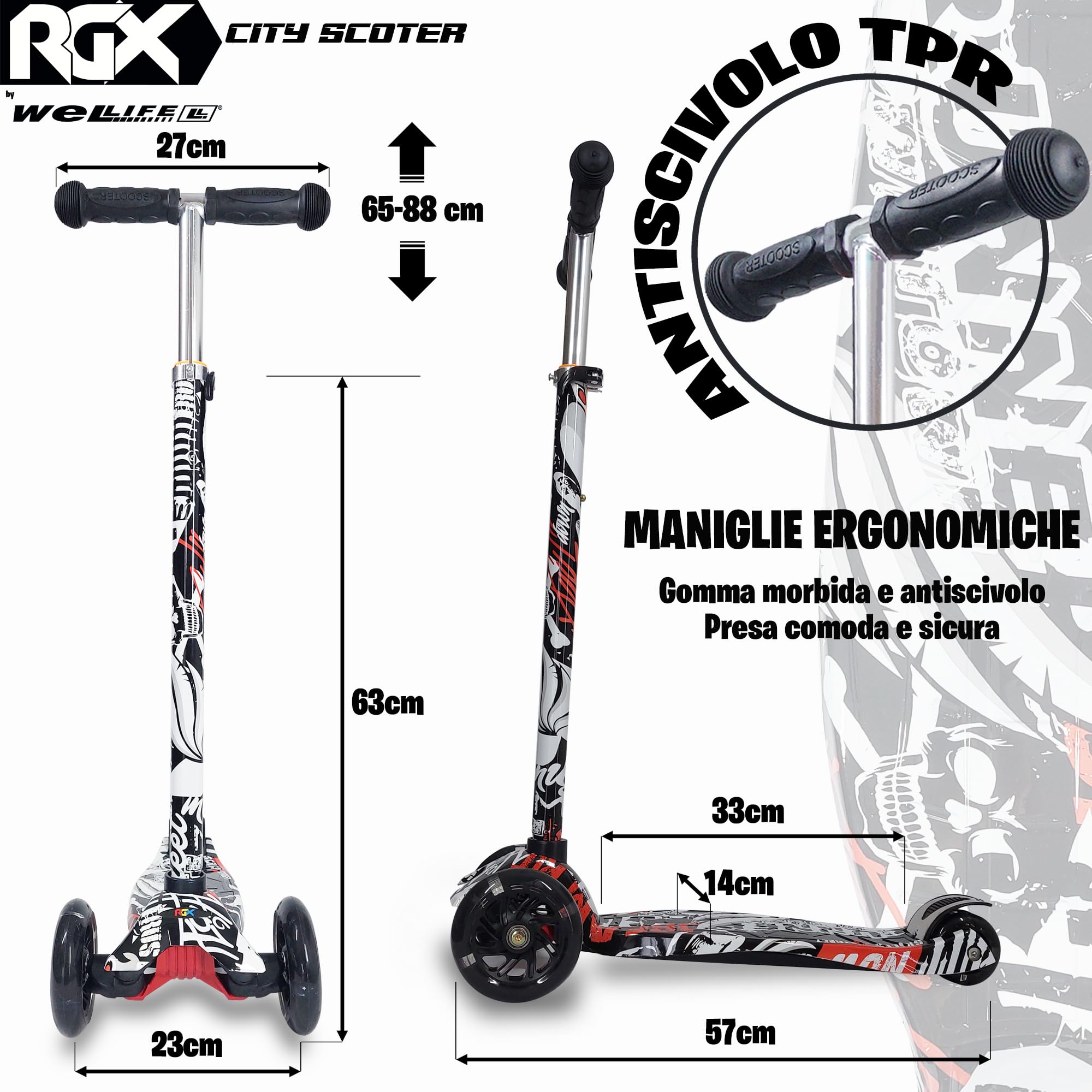 WeLLIFE |Scooter RGX| Monopattino per Bambini da 3 a 12 Anni| Monopattino Bambino 3 Ruote Luminose a LED| Monopattino Bambina con Impugnatura Regolabile in Altezza|