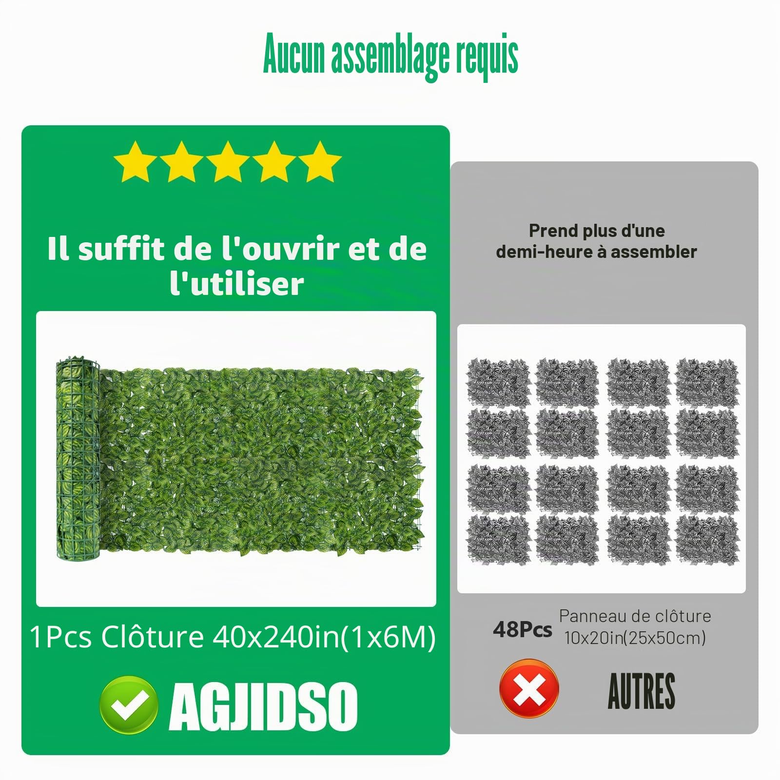 Haie de lierre artificiel Brise-vue 100 x 600 cm Lierre Brise-vue Balcon Feuilles Brise-vue Haie artificielle