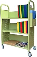 Vista 1 de Workington Carrito de libros con 3 estantes planos, carrito de libros de biblioteca con ruedas giratorias bloqueables 3001, verde manzana