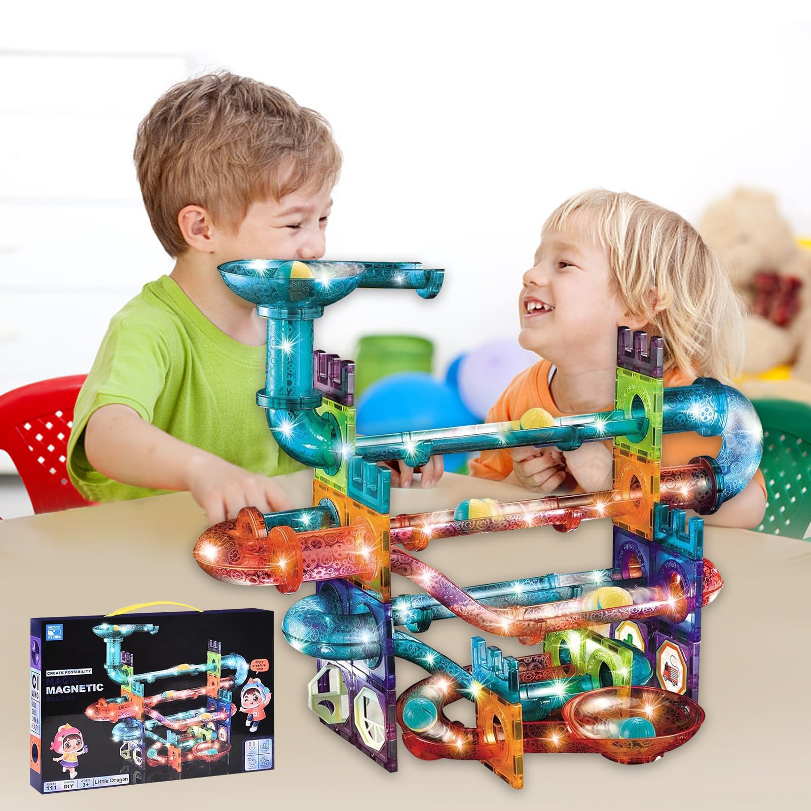 HUIKUANGEU Construction Magnetique Enfant,111 Pièces Blocs de Construction Magnétiques,Blocs Construction Magnétiques,3D Jouets Magnétiques,Jeux d' apprentissage de Construction,pour Garçons et Filles