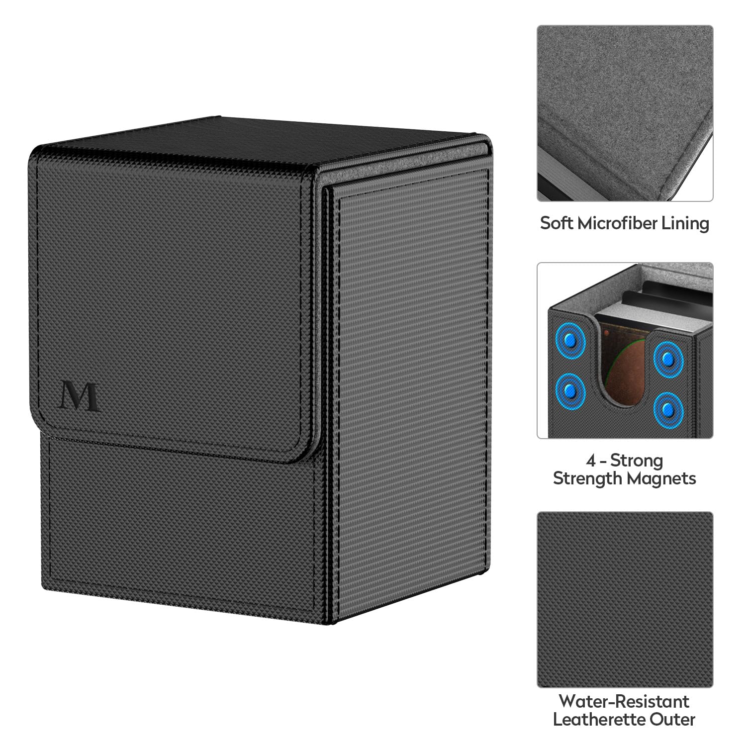 Pulchra Card Deck Box with 2 Dividers per Holder for TCG, Large Size Holds up to 100+ Cards (LOGO-M Design,Black) - Image 3