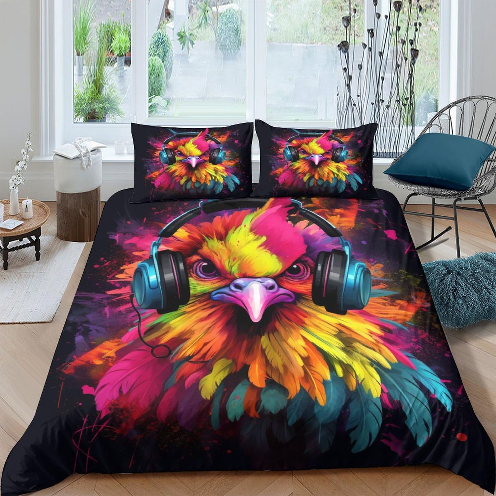 Funda nórdica para cama King de 220x240cm con diseño de pollo musical