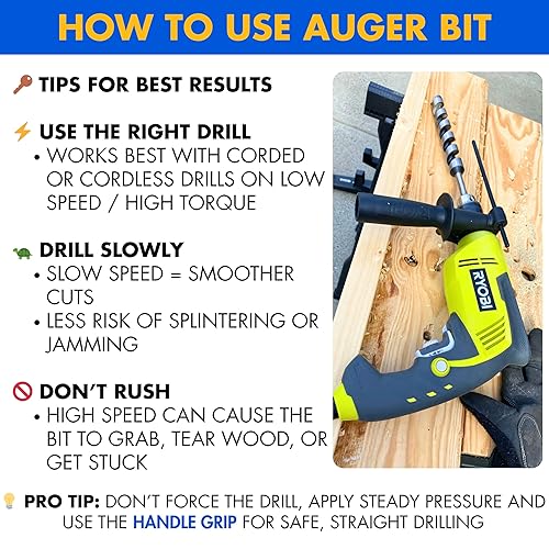 Vista 6 de SOMADA Broca de taladro de 3/4 pulgadas x 17 pulgadas para madera, vástago hexagonal de 3/8 pulgadas, una pieza, broca larga para madera blanda