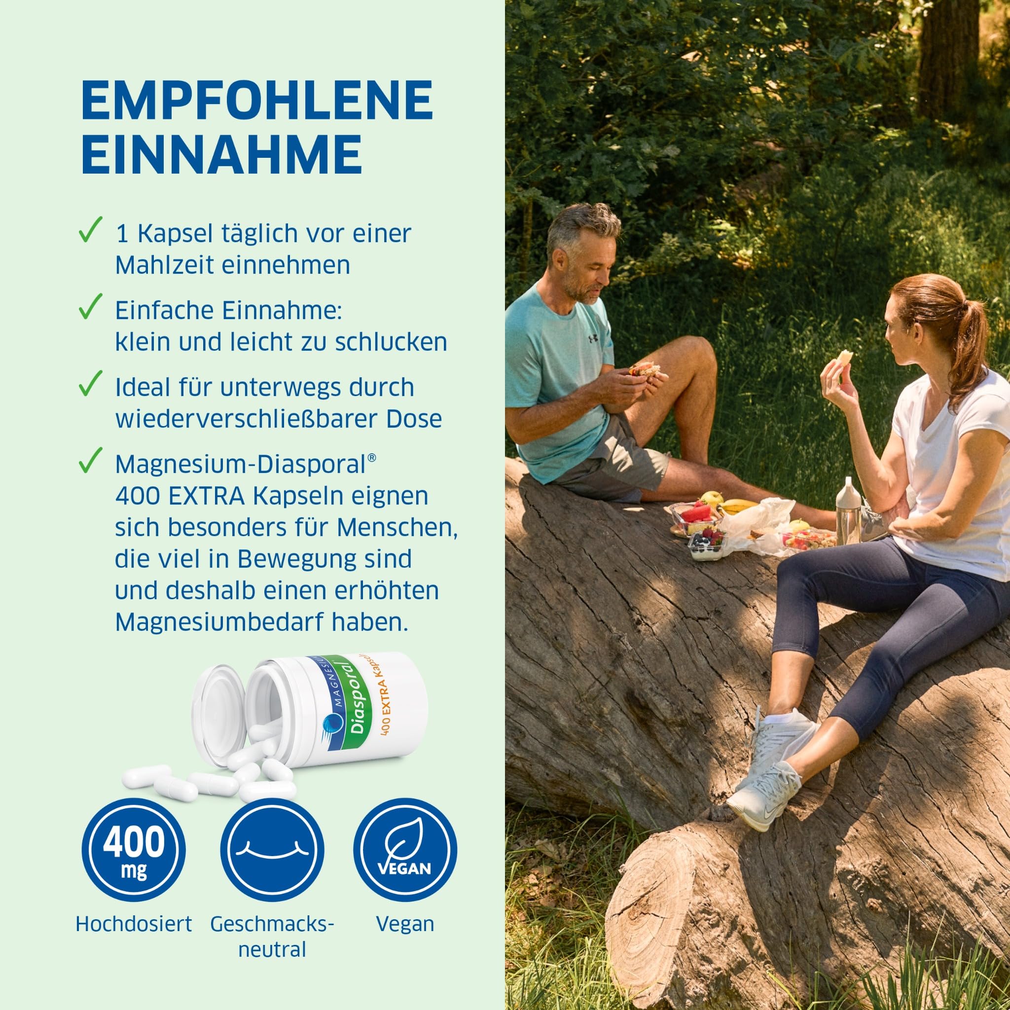 Magnesium-Diasporal 400 EXTRA Kapseln | Hochdosierte 400 mg Magnesium Kapseln | Vegan, geschmacksneutral und leicht zu schlucken | Ideal bei erhöhtem Bedarf | Glutenfrei und laktosefrei | 100 Stück