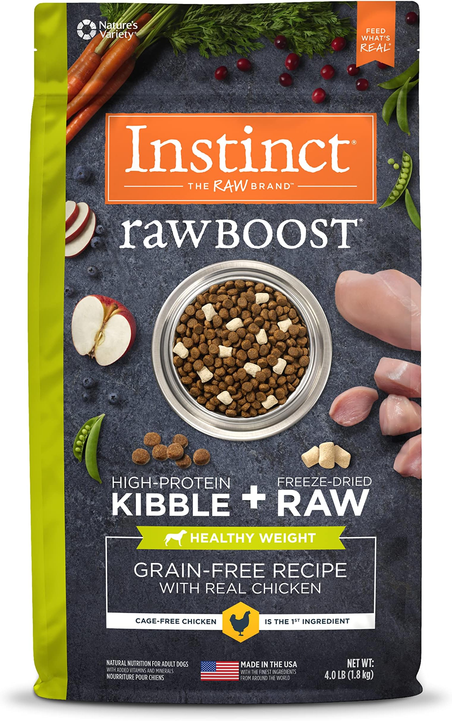 Instinct Raw Boost Healthy Weight, Natural Dry Dog Food with Freeze Dried Pieces, Grain Free Recipe - Real Chicken, 4 lb. Bag