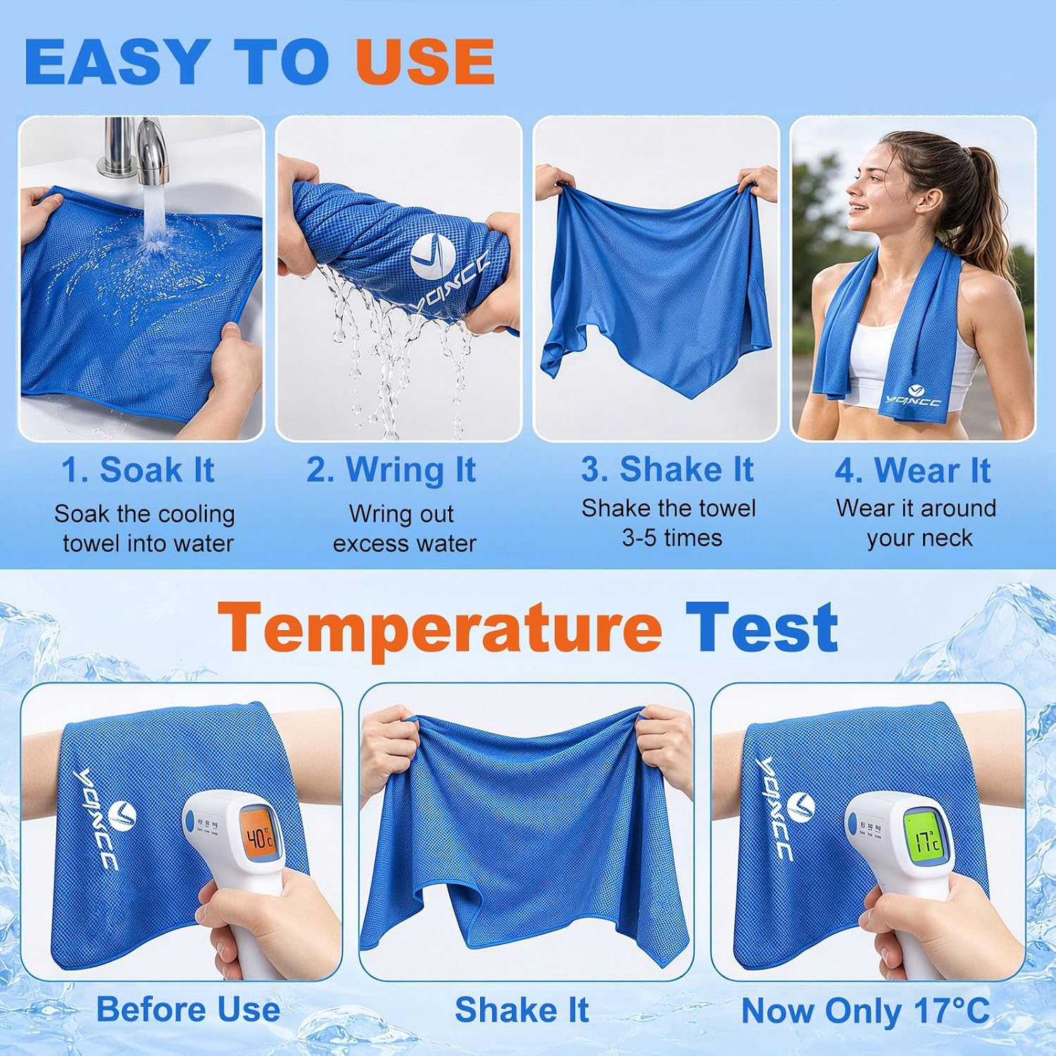  2 Pack Cooling Towels (47"x12"), Ice Cool Towel for Neck & Face | Cooling Neck Wraps, Soft Breathable Microfiber Chilly Towel for Yoga, Golf, Gym, Running, Camping & Hot Weather thumbnail