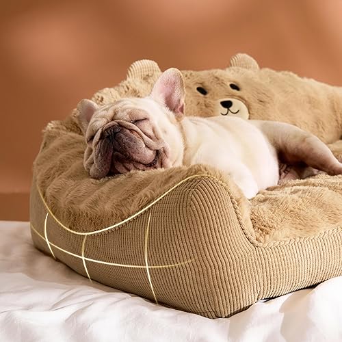 Miniatura 2 de LE SURE Cama para gatos para mascotas, cama mullida para perros pequeños con diseño original de oso, sofá de apoyo para perros con funda extraíble