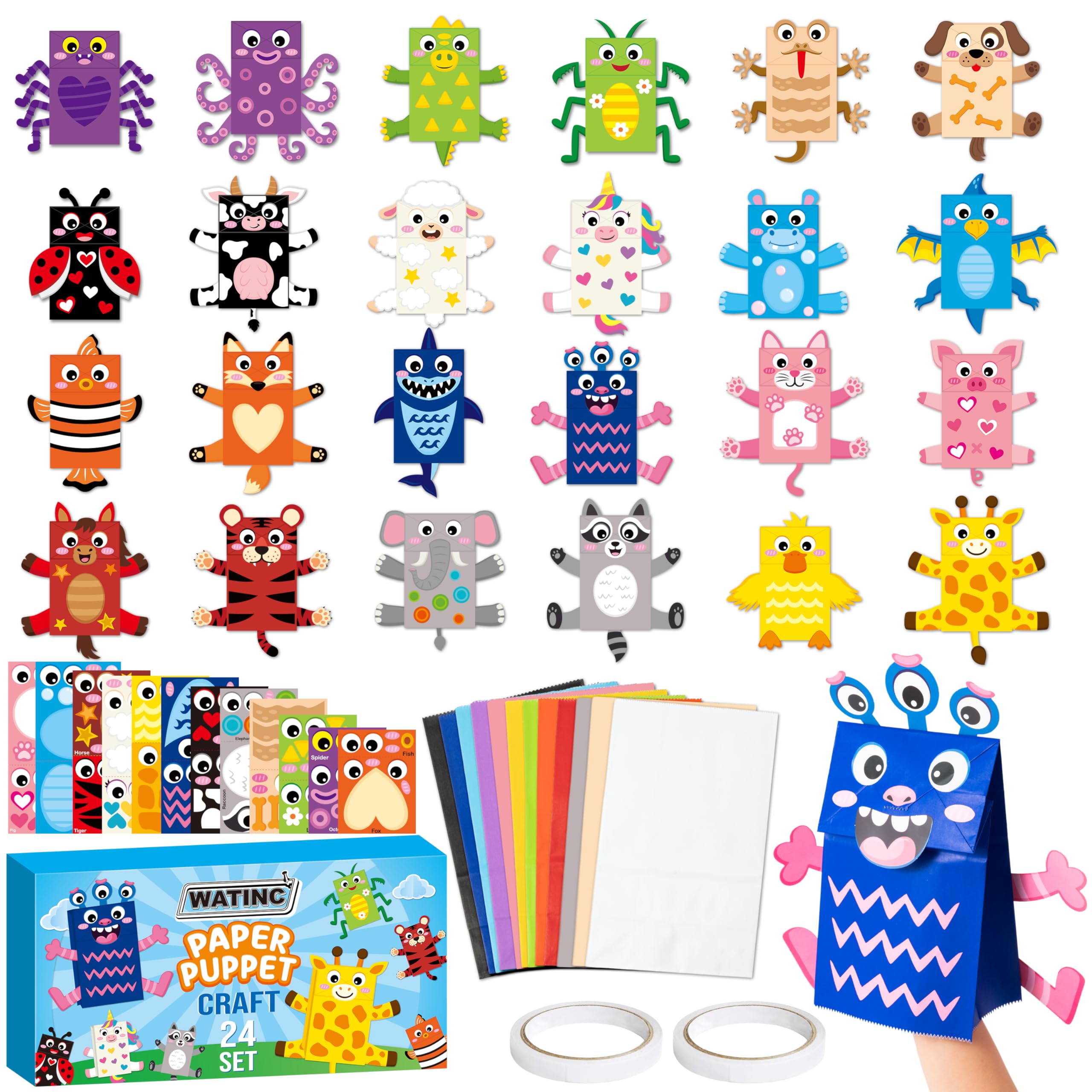 WATINC Paper Hand Puppet Making Kit - 24 Characters Paper Craft Kit with DIY Unicorn, Monsters & Animals, Art Project for Storytelling Role Play, Party Favor & Gift โ image 1