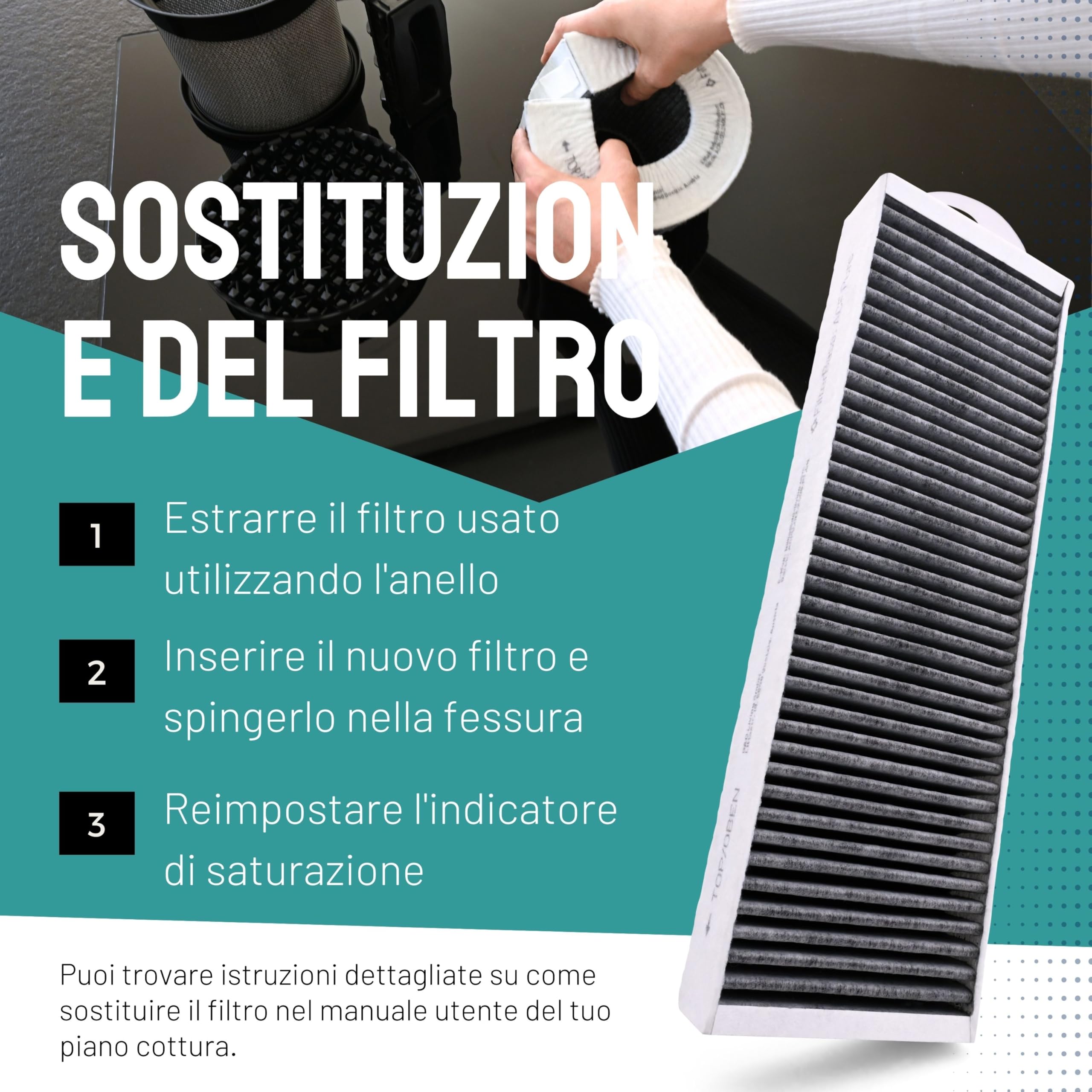 FilterBase® Filtro a carbone attivo compatibile con il filtro Bora Pure PUAKF | Filtro al carbone di alta qualità per la tua piastra di cottura PURU o PUXU con ricircolo d'aria