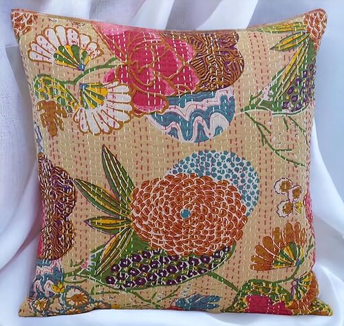 Miniatura 6 de Funda decorativa chic bohemia hippie para sofá, funda de almohada hecha a mano con frutas de algodón Kantha, fundas de almohada bohemias (verde