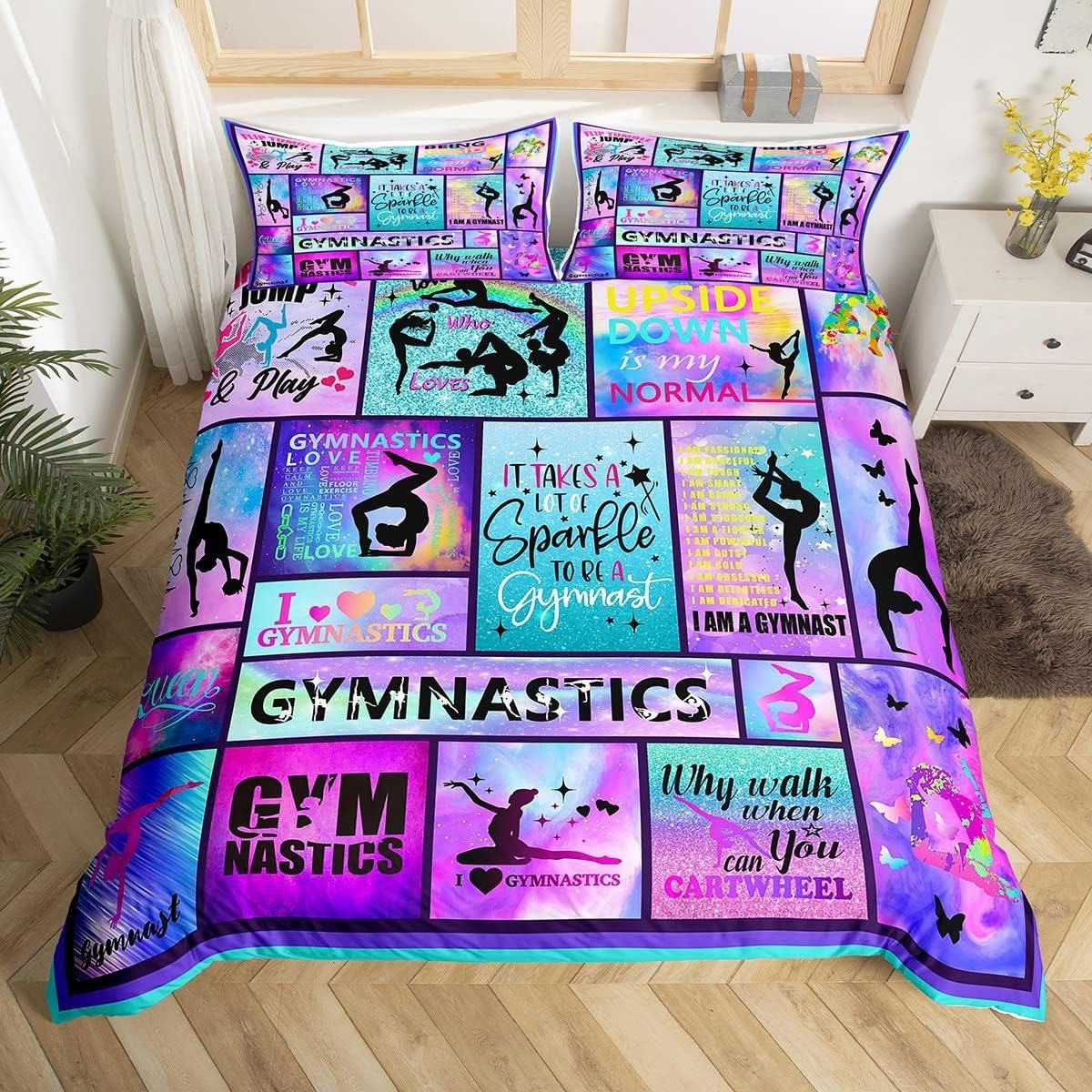 Gymnastics Gifts Bedding Set Gymnast Lovers Comforter Cover Single Size For Kids Girls Teens Women Room Decor Geometric Checkered Duvet Cover Colorful Tie Dye Pastel Bed Set With Zipper ClosureOEKO-TEX STANDARD 100