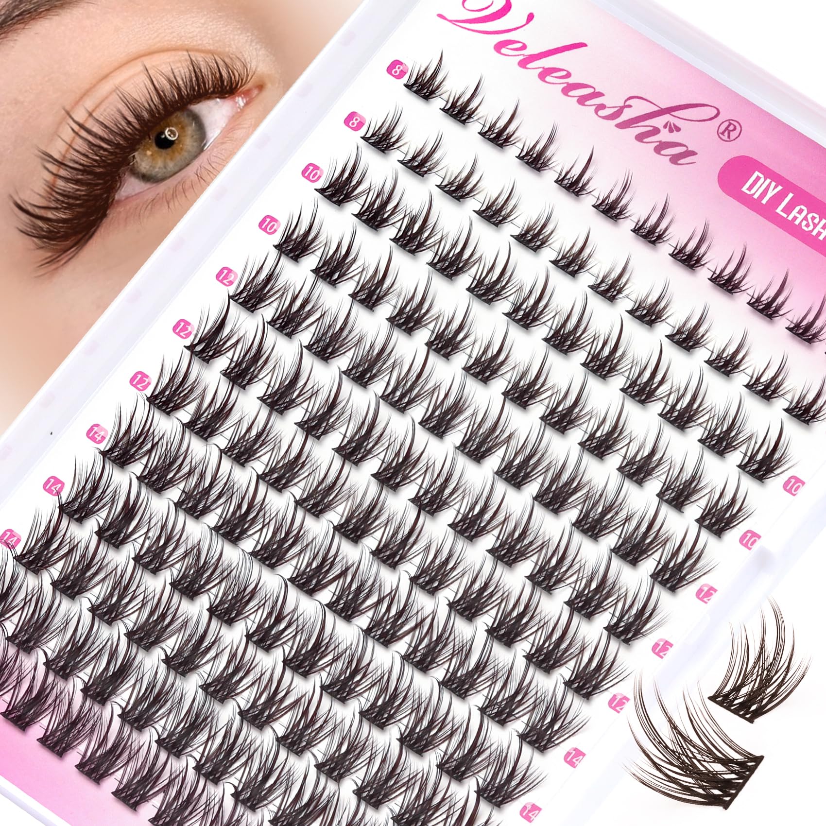 Veleasha Wimpern Cluster Spiky Braun Manga Lash Clusters wie Wimpernerweiterungen 144Stück 8-16MM C Curl Anime Cluster Eyelashes Dünnes Band Weiche Einzel Wimpern (Manga03)