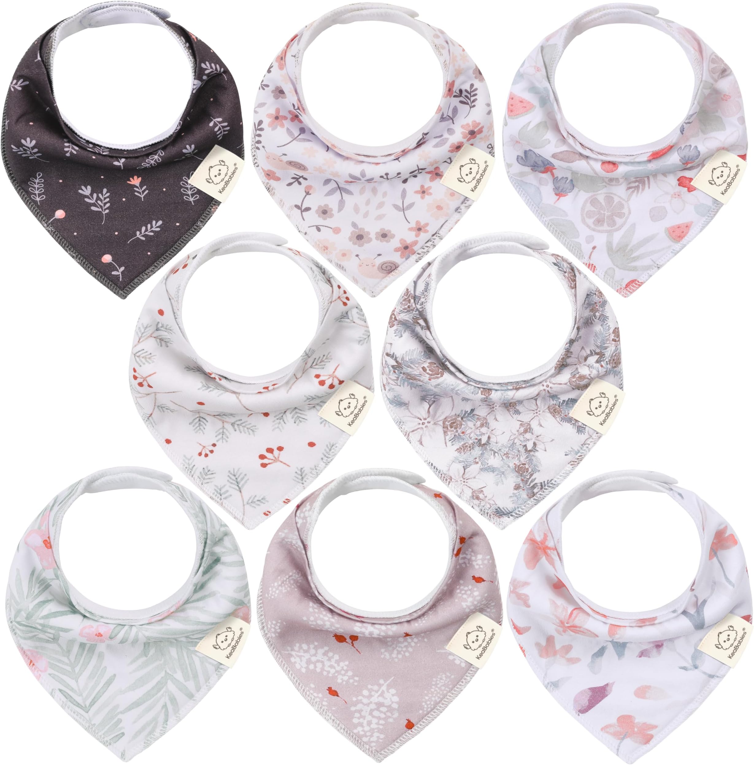 KeaBabies 8-Pack Organic Baby Bandana Bibs for Girls - Super Absorbent Triangle Baby Bibs for Drooling and Teething Infant, 100% Cotton Extra Soft for Newborn, Infant 0-36 Months (Bloom)