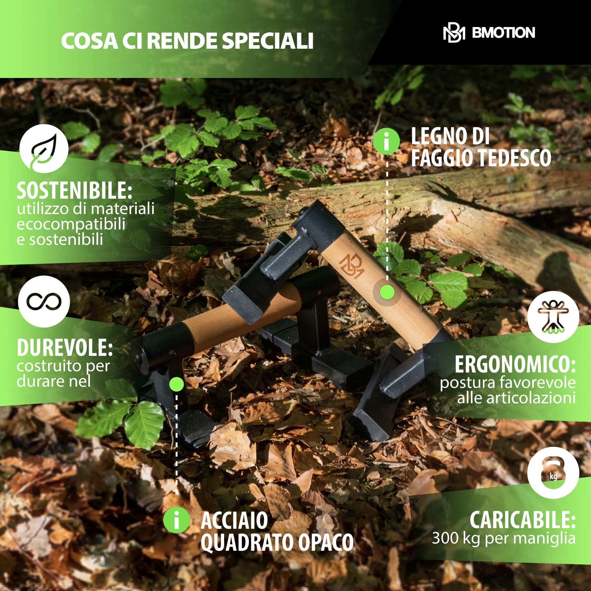 Müller & Blum Parallele Calisthenics, Push Up Bar in legno, Parallettes per interni ed esterni, Palestra Corpo Libero, Flessioni, Antiribaltamento