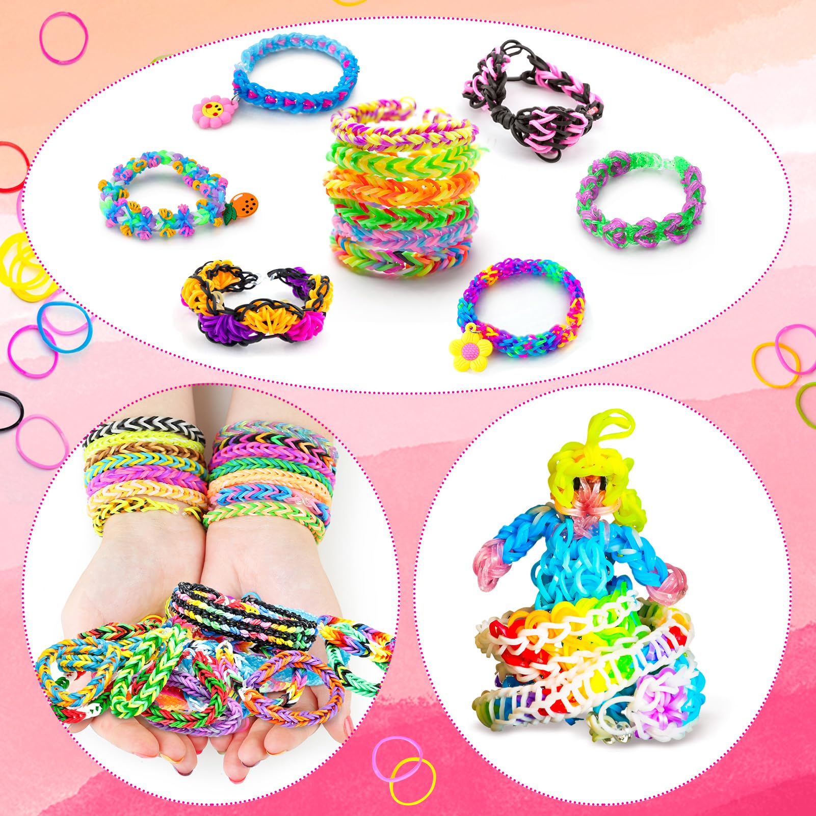 ROSHUKG Zestaw 7500 gumek, 36 kolorów Loom Bands zestaw uzupełniający dla dziewcząt tkanie DIY rękodzieło prezent