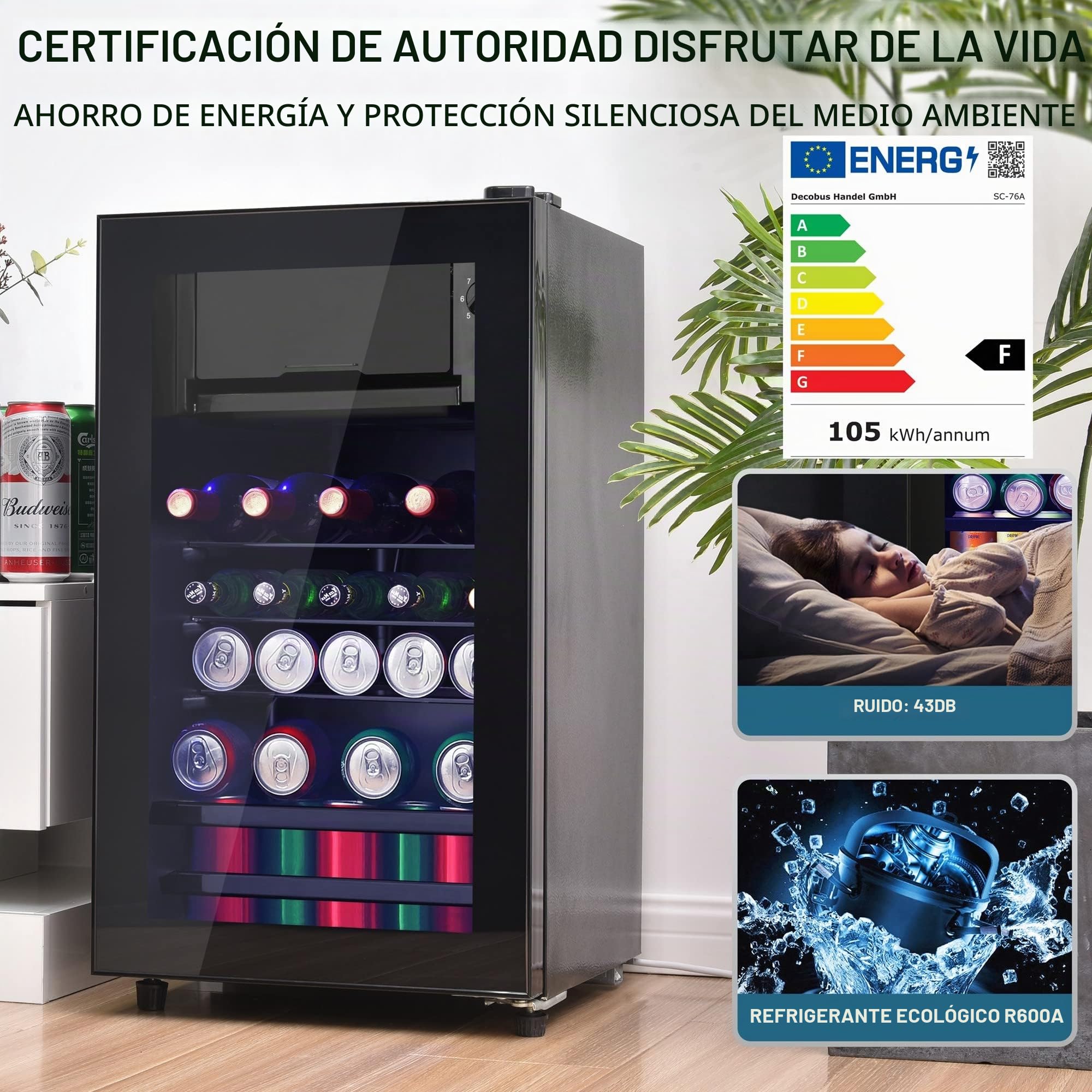 Mini Frigorífico con Congelador, Nevera Silenciosa de 6L+70L, Baldas Regulables