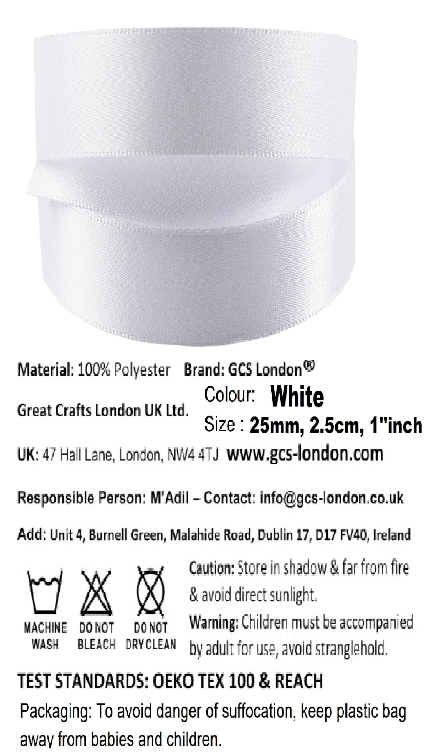 Double Sided Satin Ribbon 25mm x 10 Meters (Off White) for Gifts Wrap Sew Party, Decorations Events Dress Wedding Christmas Crafts, Bows Car, Balloons Hairs, DIY, Bouquets, Cake More — view 307