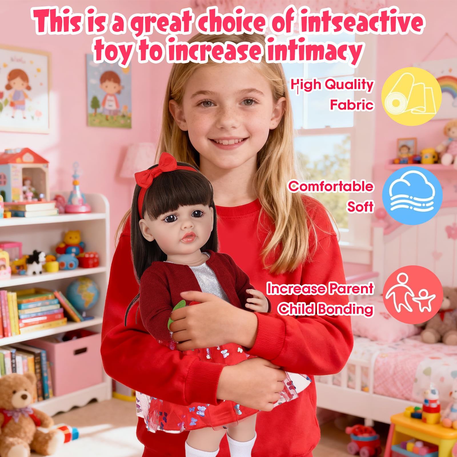 Tenue De Poupée Rouge à Jupe Tulle Papillon – Set 5 Pièces Pour Poupées De 50 à 55 Cm, Veste Tricot, Bandeau, Chaussettes