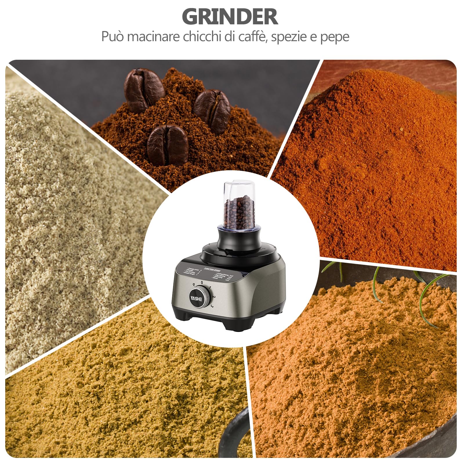 YASHE Robot da Cucina Multifunzione – Frullatore, Impastatrice, Tritatutto, Spremiagrumi, Macchina per Impastare con Ciotola da 2,5L e Caraffa Frullatore da 1,5L, 3 Velocità con Funzione Pulse