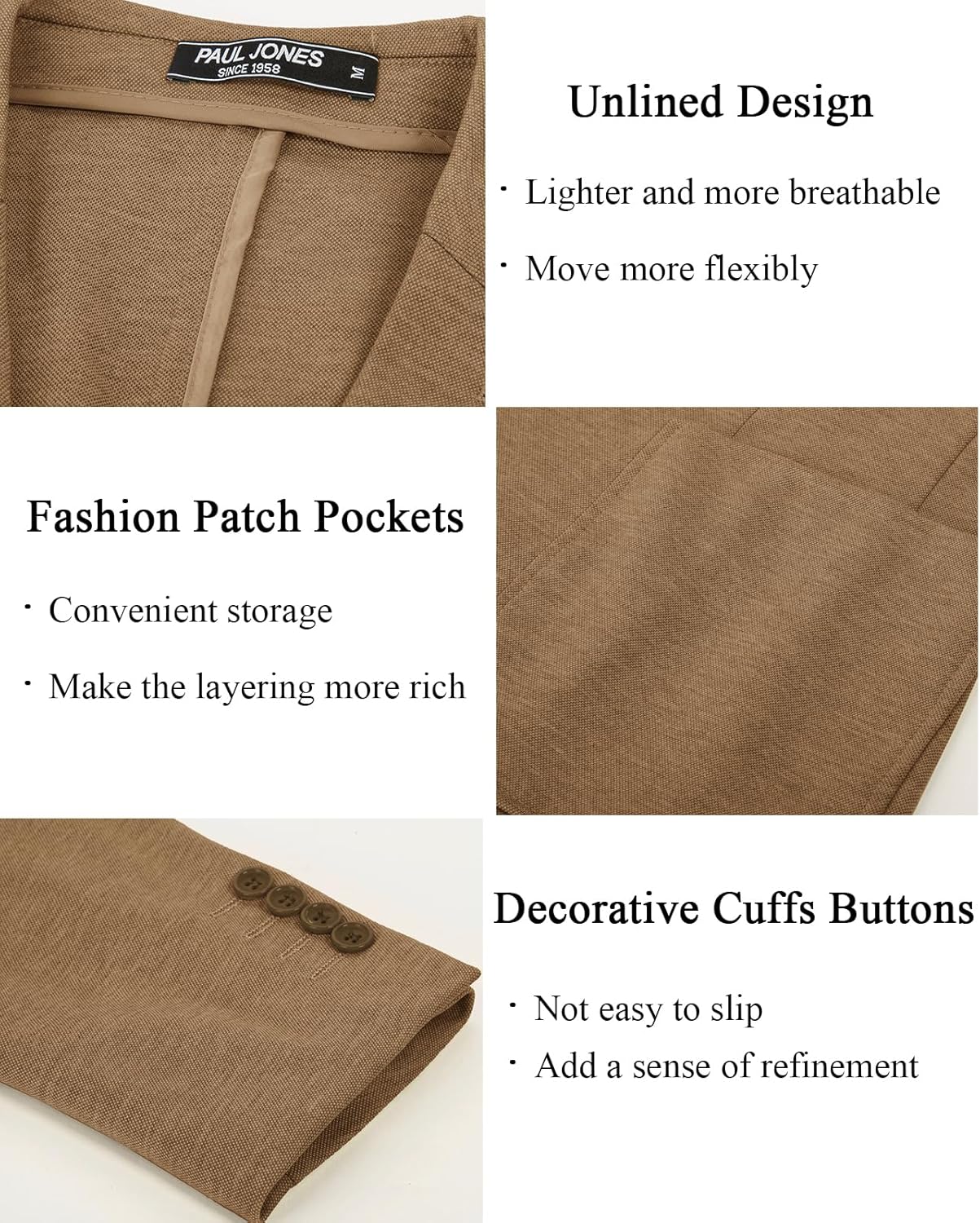 PJ PAUL JONES Men's Casual Knit Blazer Suit Jackets Two Button Lightweight Unlined Sport Coat - Image 3