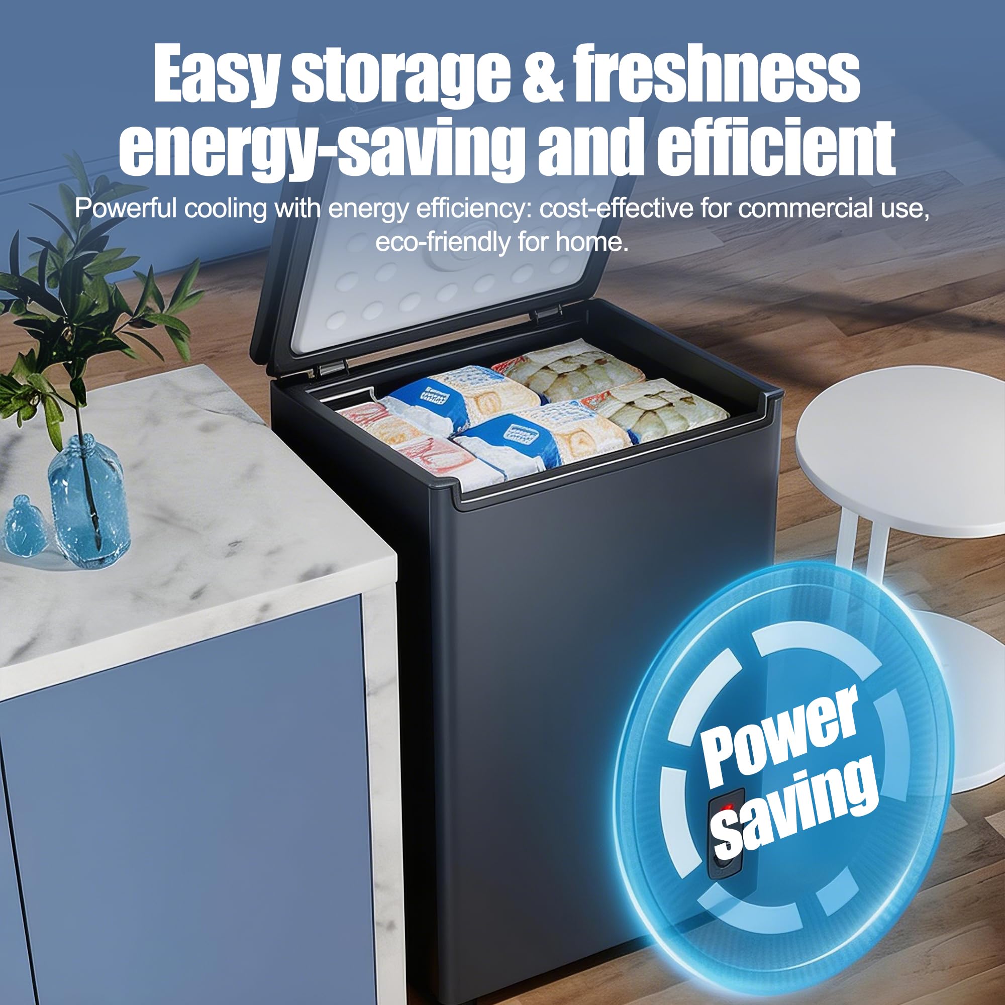 Cosanta 5.5 Cu.Ft Small Chest Freezer, Top Door, Metal, Mini Deep Freezer,Freestanding With Removable Basket, For Home Kitchen Office (Black, 5.5 Cu.Ft) on Fridge.com - View 5